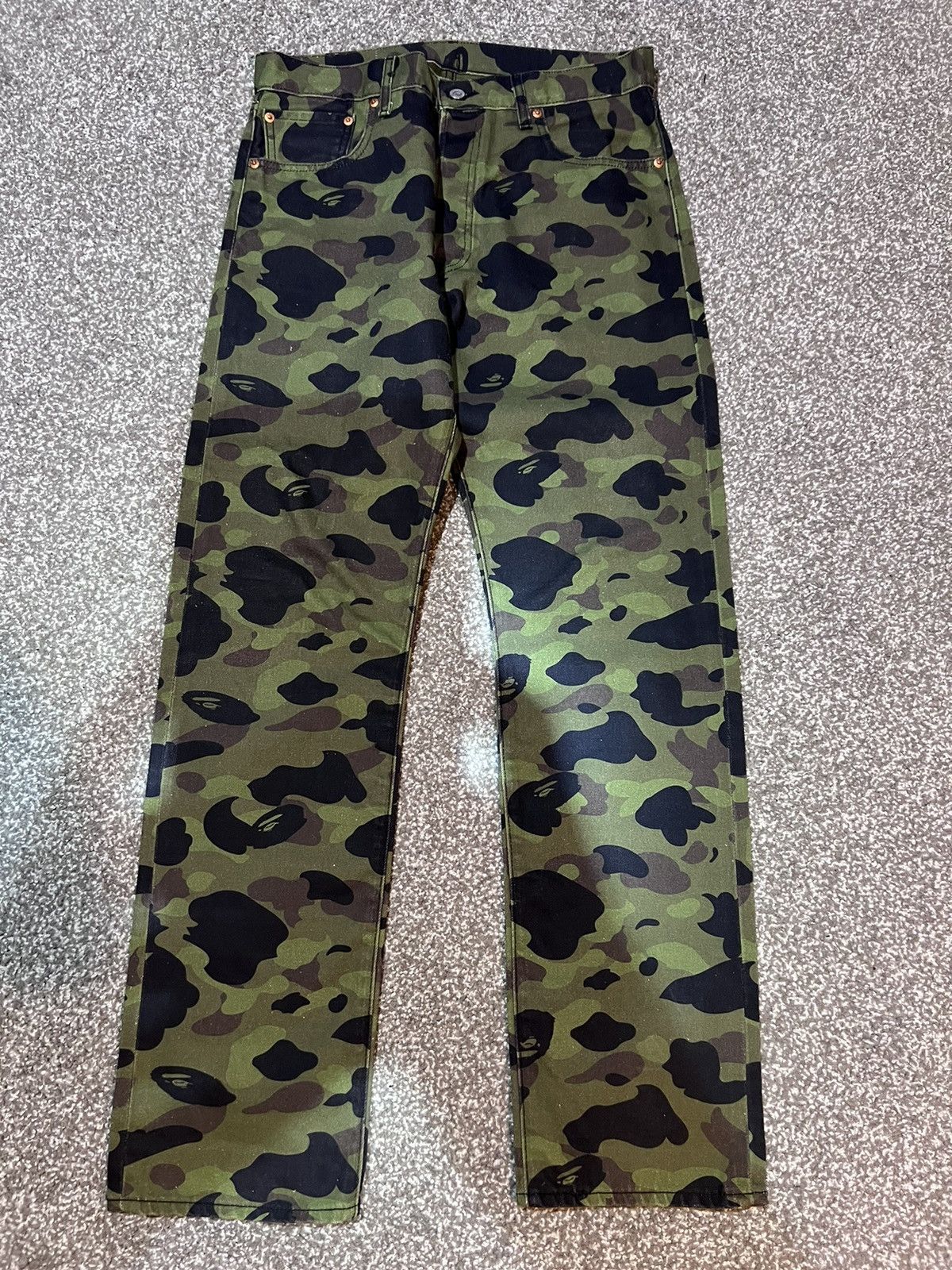 image of Bape x Levis Green Camo Jeans, Men's (Size 33)