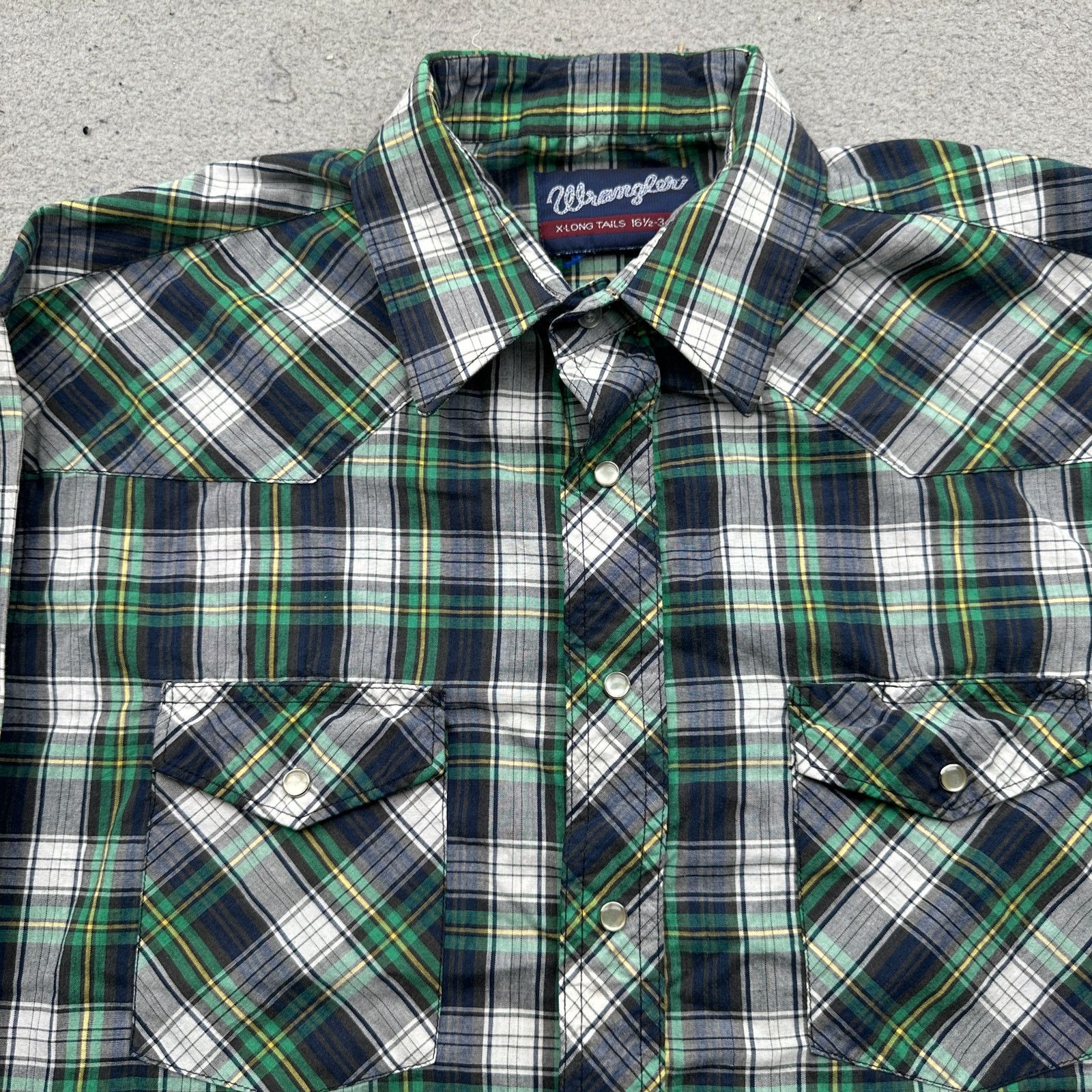 Wrangler Wrangler X-Long Tail 16.5 34 Plaid Green Shirt L Mens Green Size US L / EU 52-54 / 3 - 9 Thumbnail