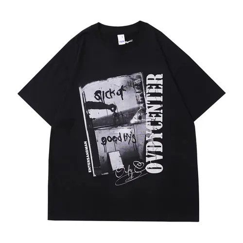 image of Vintage Graffiti Letter Short Sleeve T-Shirt in Black, Men's (Size Large)