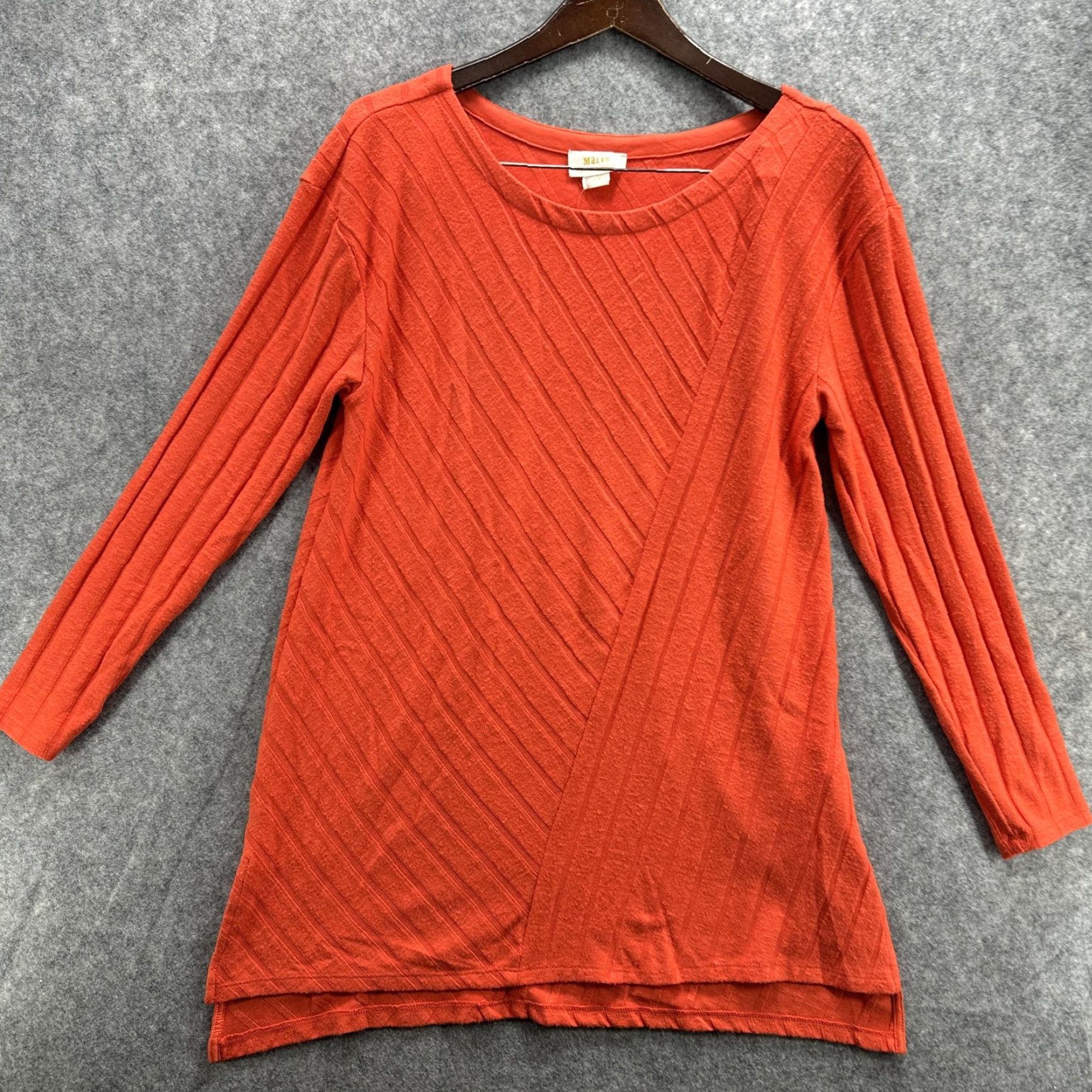 Vintage Maeve Anthropologie Sweater Womens Large Orange Ribbed Tunic 3/4 Sleeve Top Viscose Polyester Spandex Knit Scoop Neck Lightweight All Seasons Size L / US 10 / IT 46 - 2 Thumbnail
