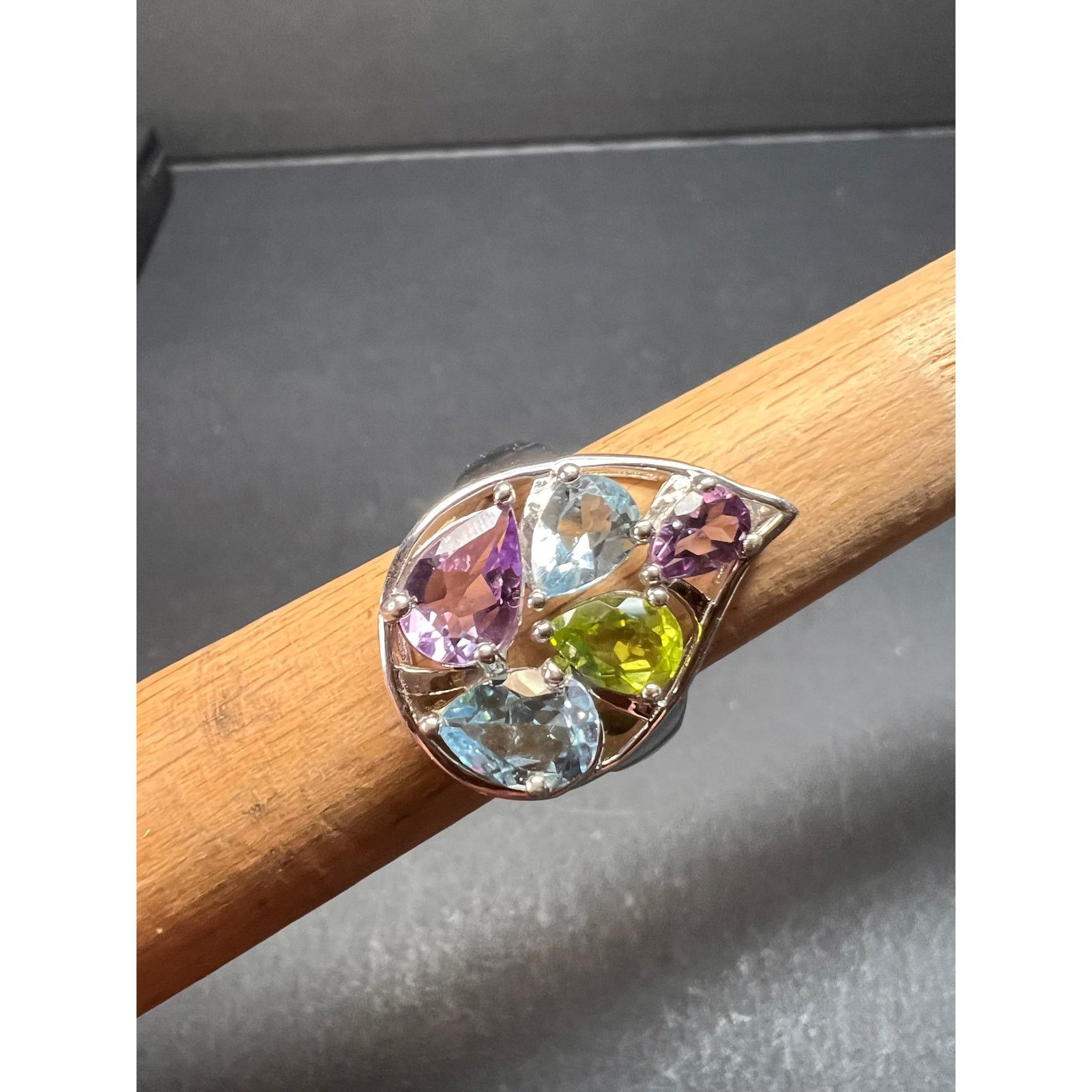 Other Vintage multi gemstone sterling silver cluster ring size 7 Size ONE SIZE - 13 Thumbnail