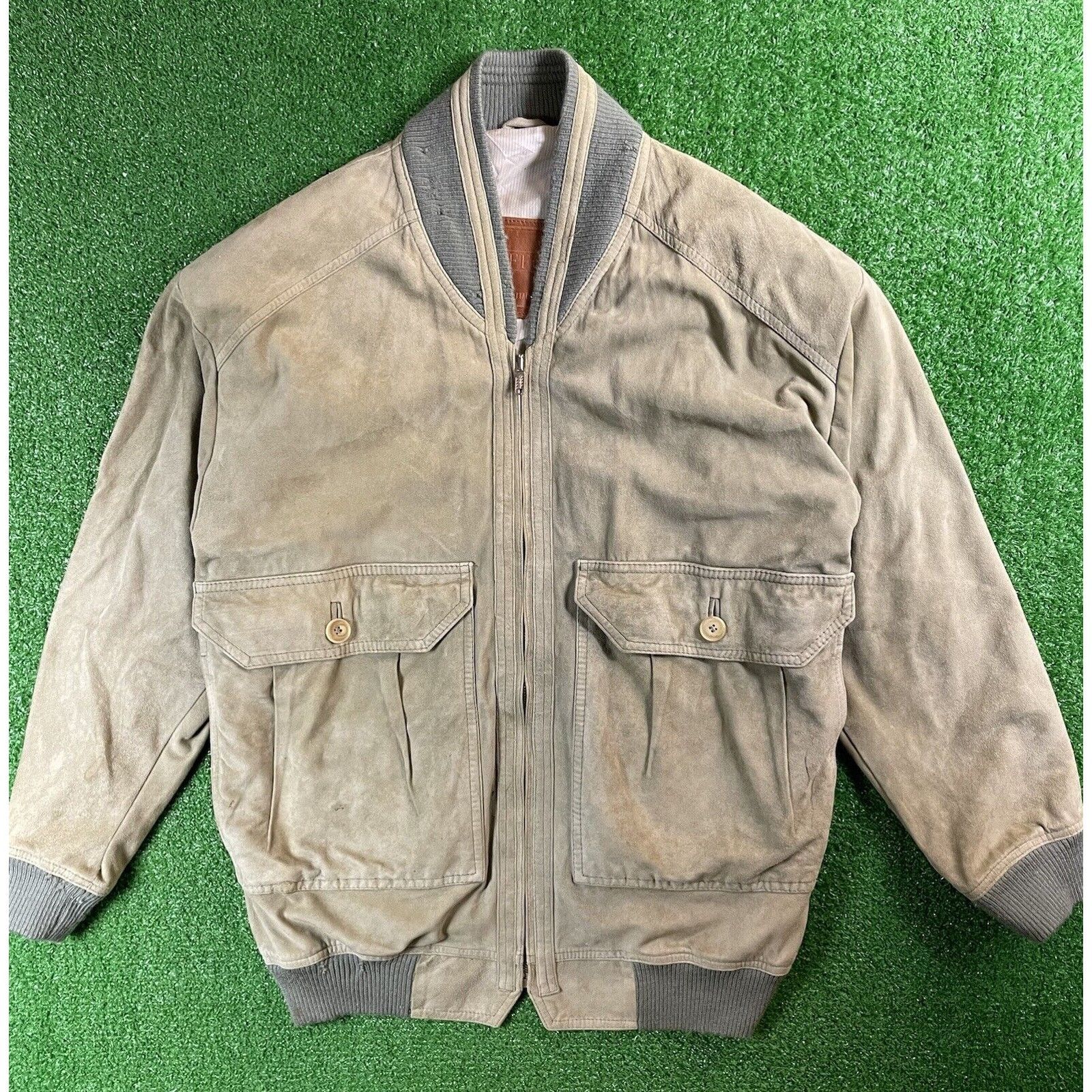 Vintage Vintage 80s Italian Suede Leather Green Medium Bomber Jacket Size US M / EU 48-50 / 2 - 2 Thumbnail