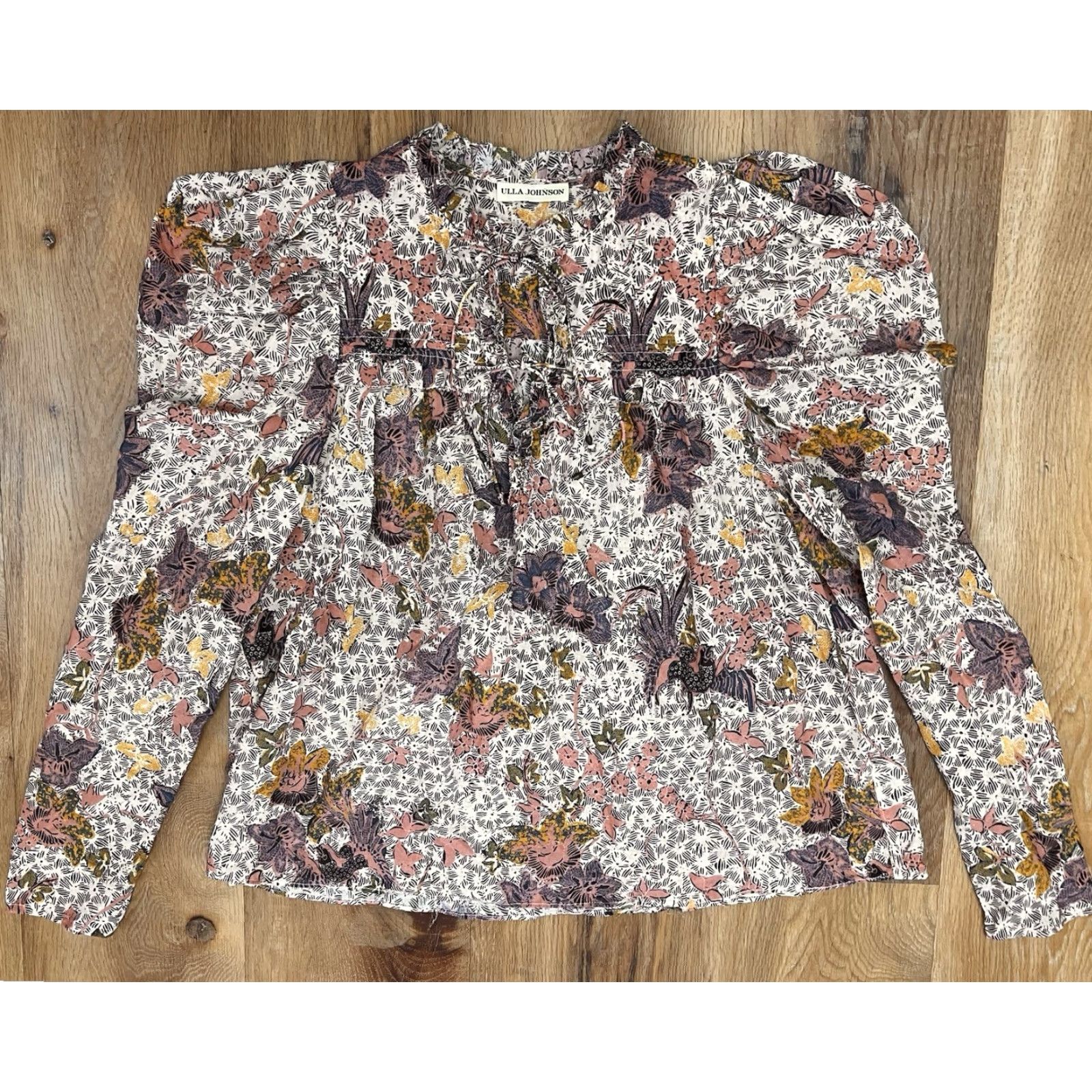 Ulla Johnson Ulla Johnson Blouse V-Neck Puff Sleeve Tiered Ruffles Tie Front Multicolor Floral Casual Womens Size 4 Size S / US 4 / IT 40 - 5 Thumbnail