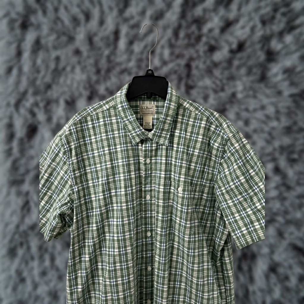 Vintage LL Bean Chambray Shirt Mens XL Green Plaid Oxford Button-Down Comfort Stretch Casual Shirt Women? Size US XL / EU 56 / 4 - 1 Thumbnail