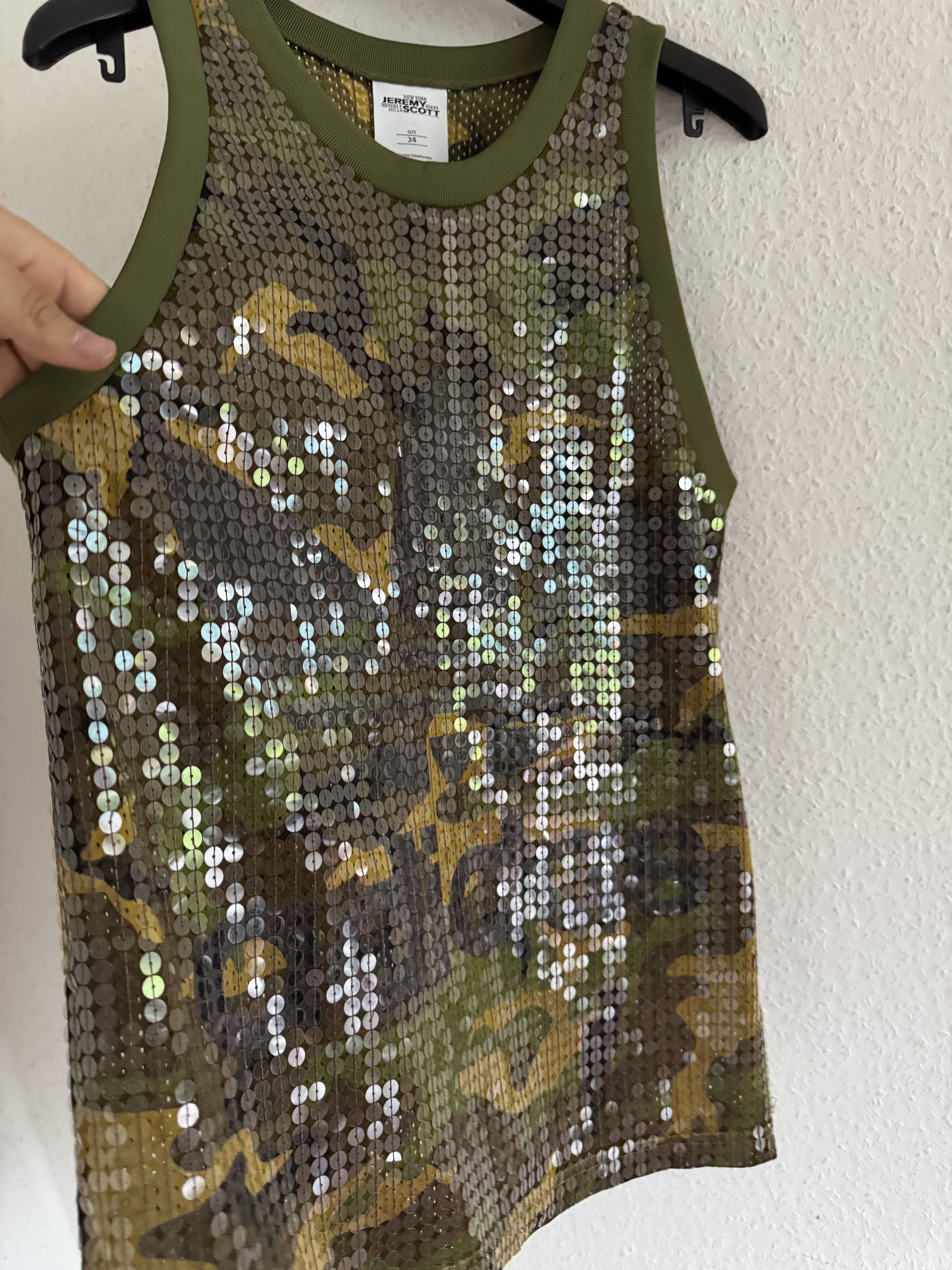 Jeremy Scott Sequin Camo Dress Tank Top Size US L / EU 52-54 / 3 - 3 Thumbnail
