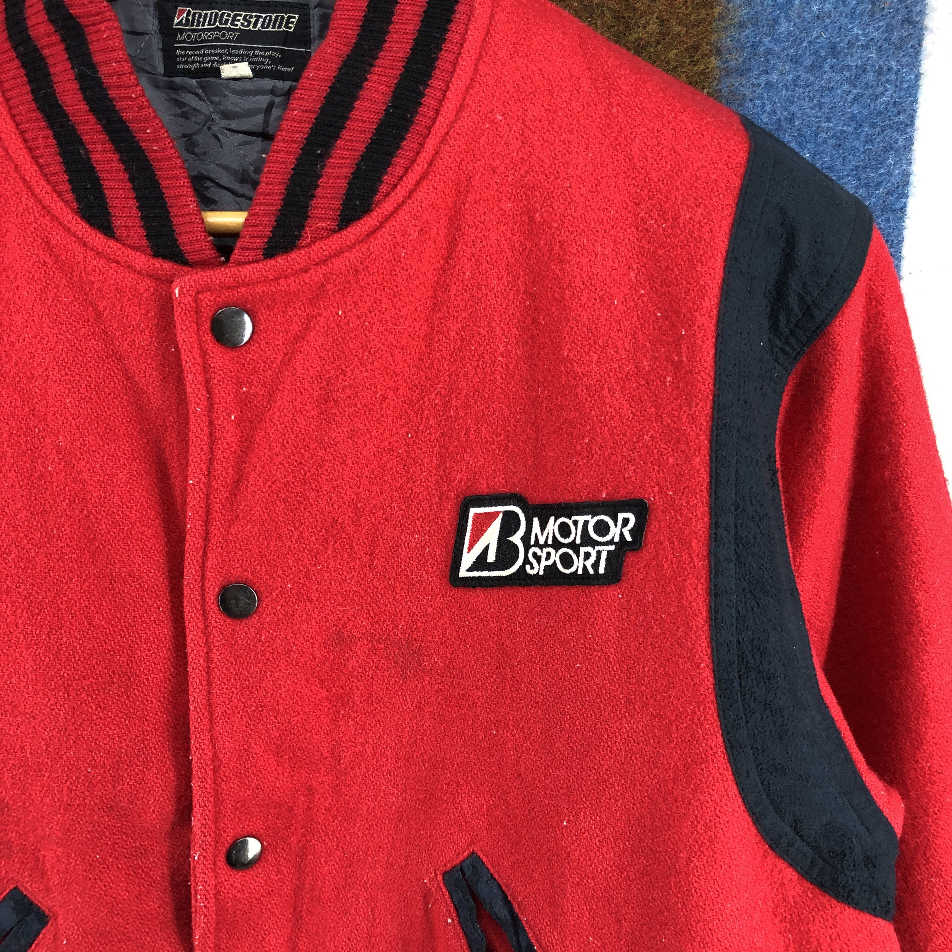 Vintage Vintage BRIDGESTONE MOTORSPORT Wool Varsity Jacket #0131/G Size US M / EU 48-50 / 2 - 2 Thumbnail
