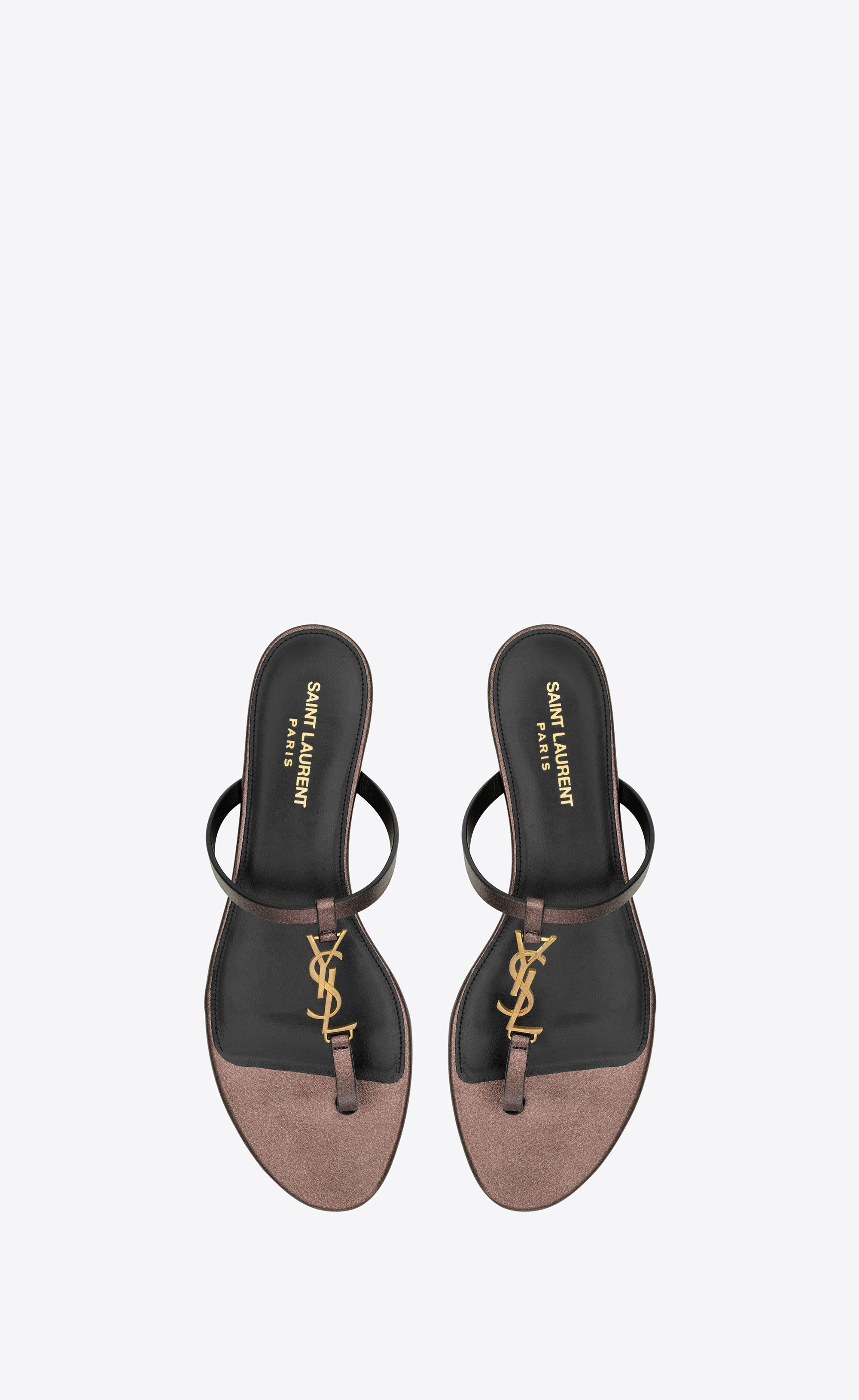 Saint Laurent Paris oc11z1125 Cassandra Slides in Laminated Metallic Leather Size US 7 / IT 37 - 2 Thumbnail