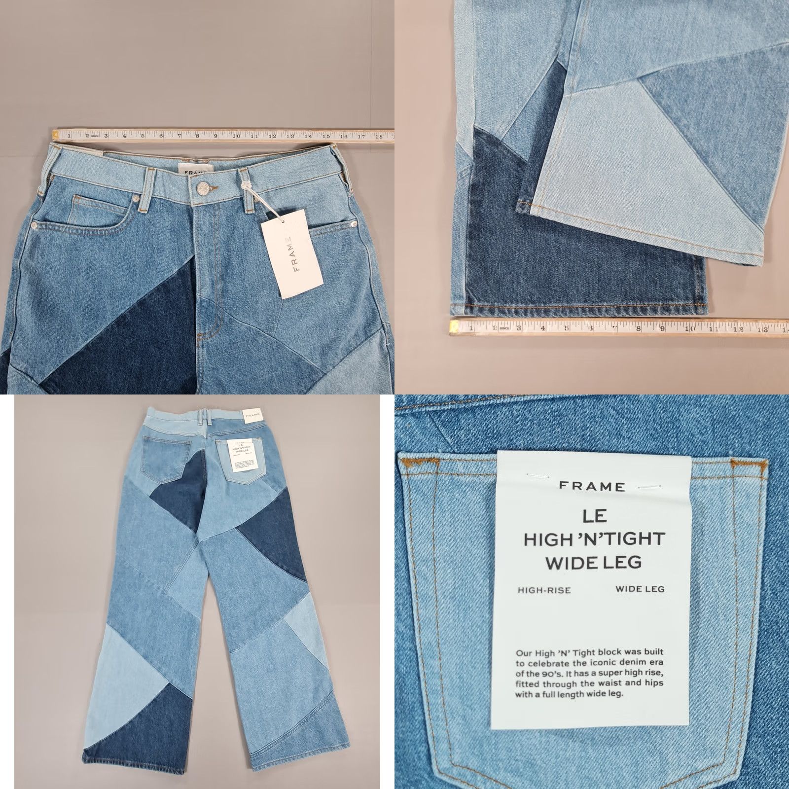 Frame VINTAGE Frame Womens Baggy Jeans Blue W30 L32 Patchwork Wide Leg Le Huigh N Tight Denim Size 30" / US 8 / IT 44 - 8 Thumbnail