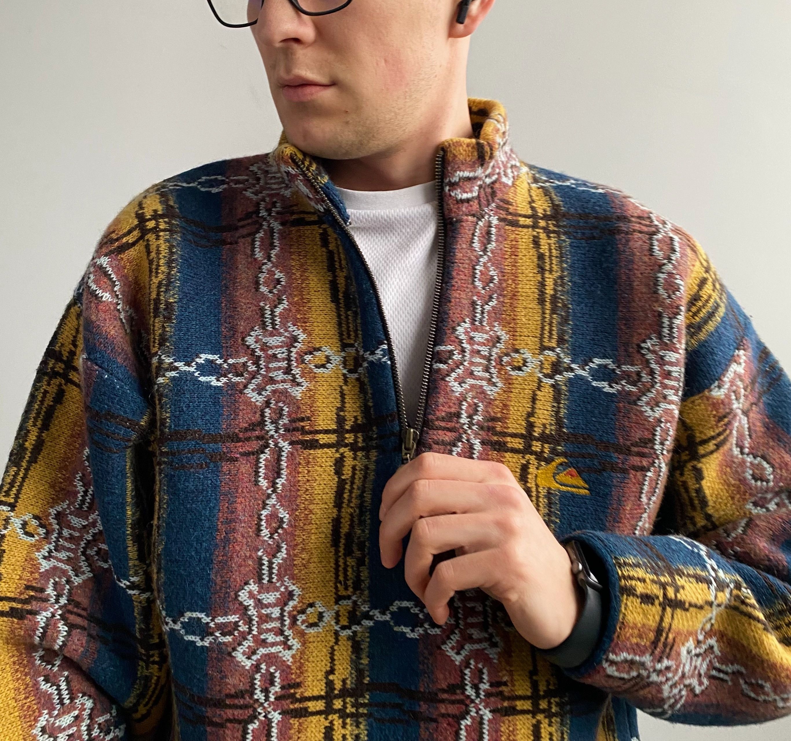Quiksilver × Vintage Vintage 80s Rare Quiksilver Half Zip Knitting Jacket Size US M / EU 48-50 / 2 - 1 Thumbnail