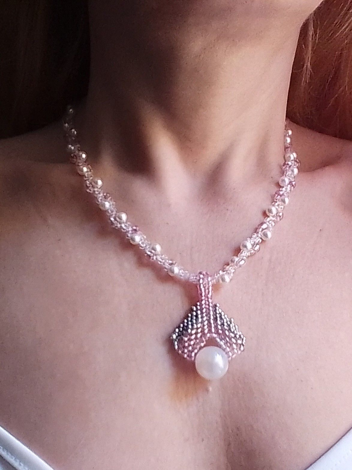 Handmade Necklace Pendant Triangle Beaded Pearl Elegant High Quality Size ONE SIZE - 6 Thumbnail