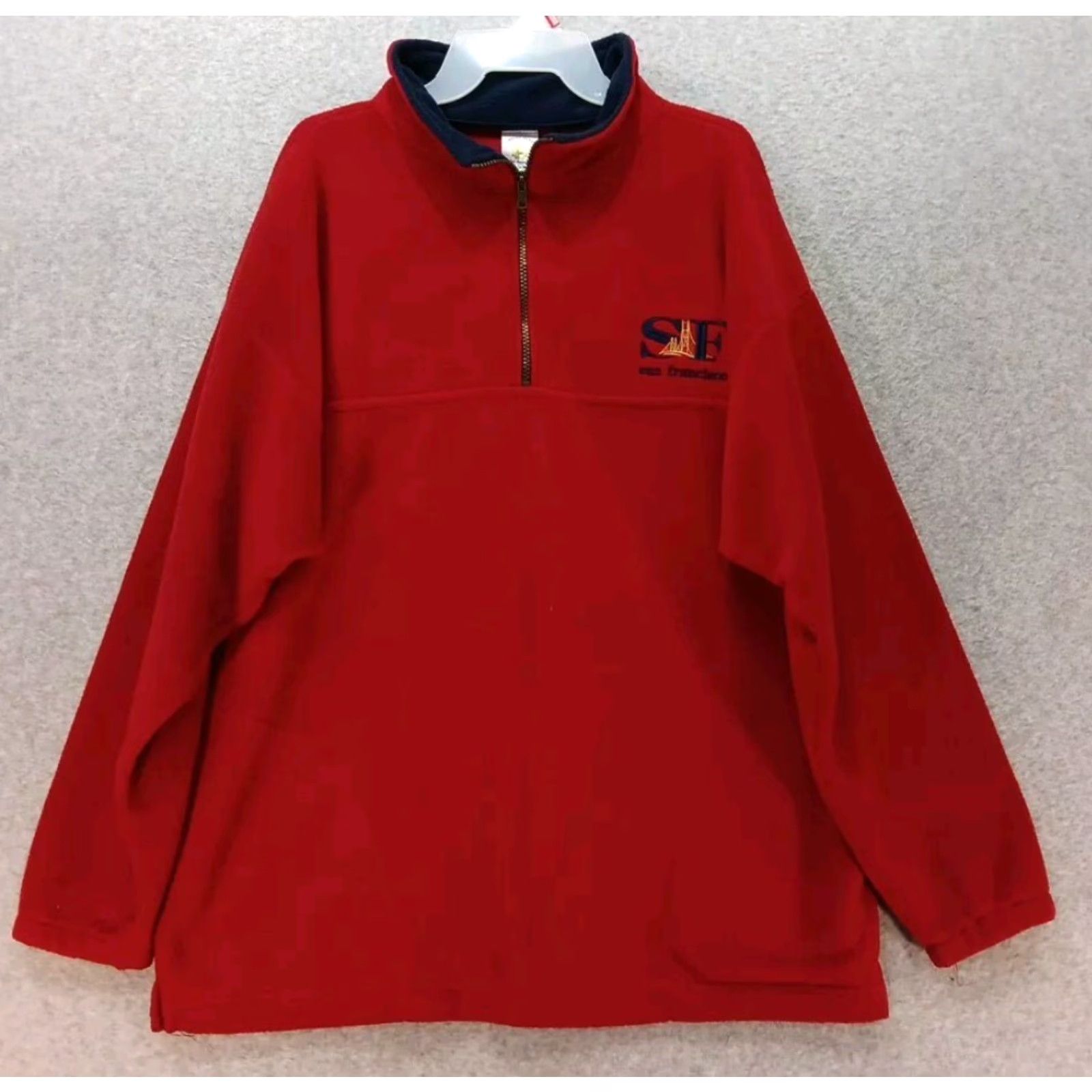 Vintage VINTAGE San Francisco Golden Gate Bridge Embroidered Fleece Pullover Red L 1/4 Zip Mens Sweater Size US L / EU 52-54 / 3 - 2 Thumbnail