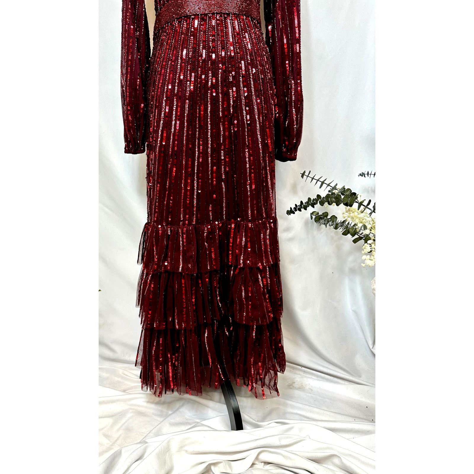 Other Mac Duggal Long Sleeve Ruffle Detail Sequin Dress Red 12 Size XL / US 12-14 / IT 48-50 - 11 Thumbnail