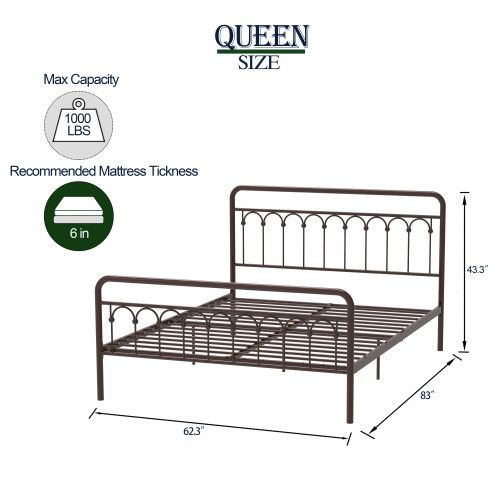 Designer × Homemade Tara Metal Bed Queen, Antique Brown Size US L / EU 52-54 / 3 - 7 Thumbnail