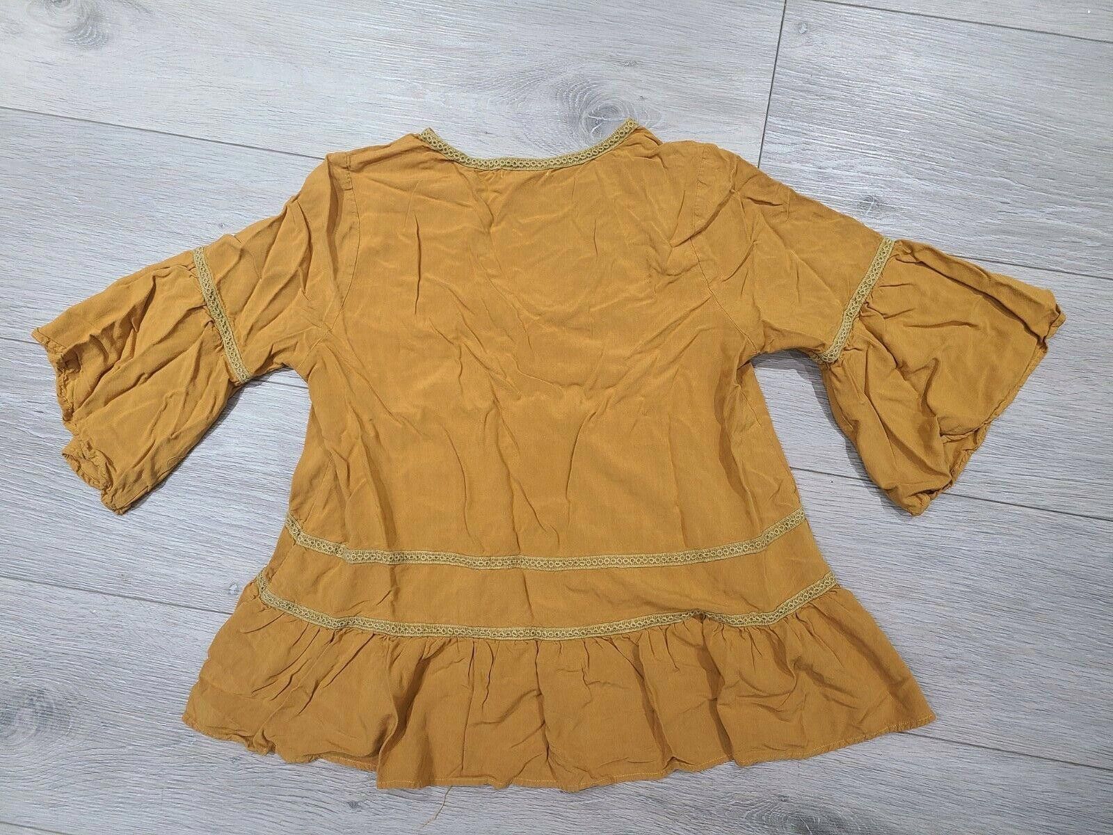 Designer Baevely Top Large Mustard Peasant Boho Hippie Bell Sleeve Size L / US 10 / IT 46 - 2 Thumbnail