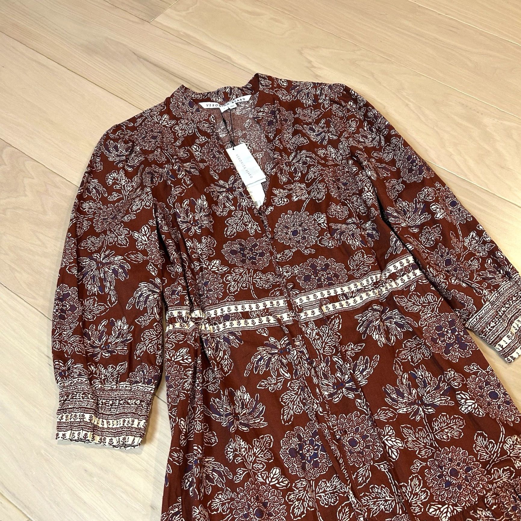 Veronica Beard VERONICA BEARD Swedie In Rust Floral Midi Dress Long Sleeve Women’s 2 Size XS / US 0-2 / IT 36-38 - 3 Thumbnail