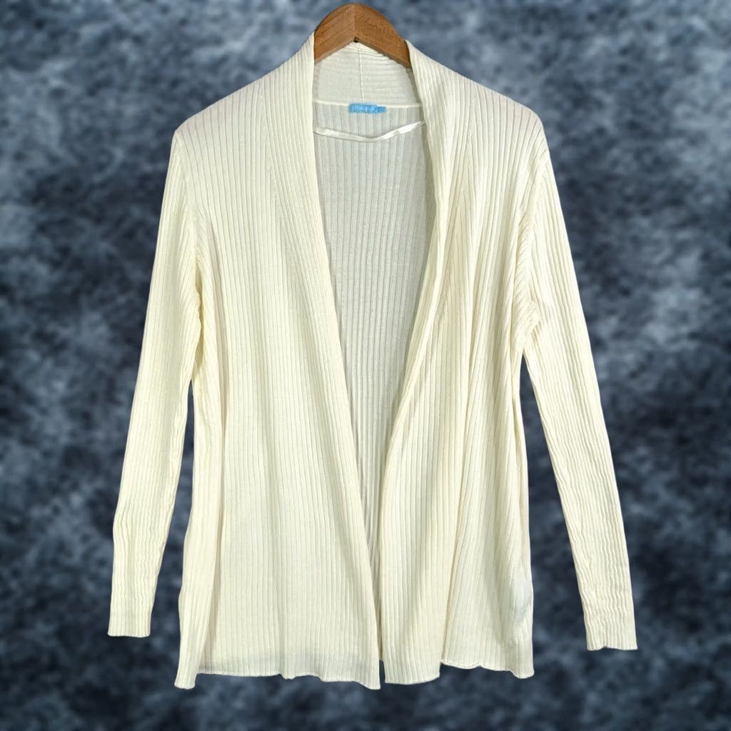 J.McLaughlin J. McLaughlin Cardigan Womens Large Ivory Knit Lightweight Open Rib Modal Cotton Knit Sweater) Size L / US 10 / IT 46 - 1 Thumbnail