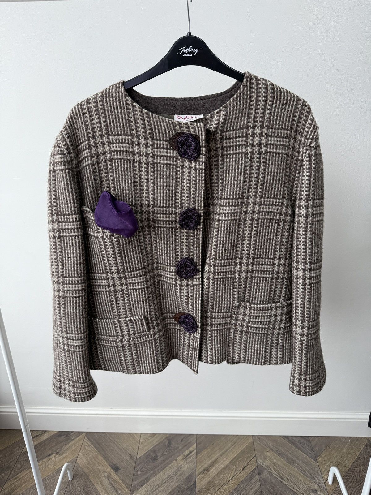 Vintage Byblos Women’s Wool Jacket Blazer Brown Check