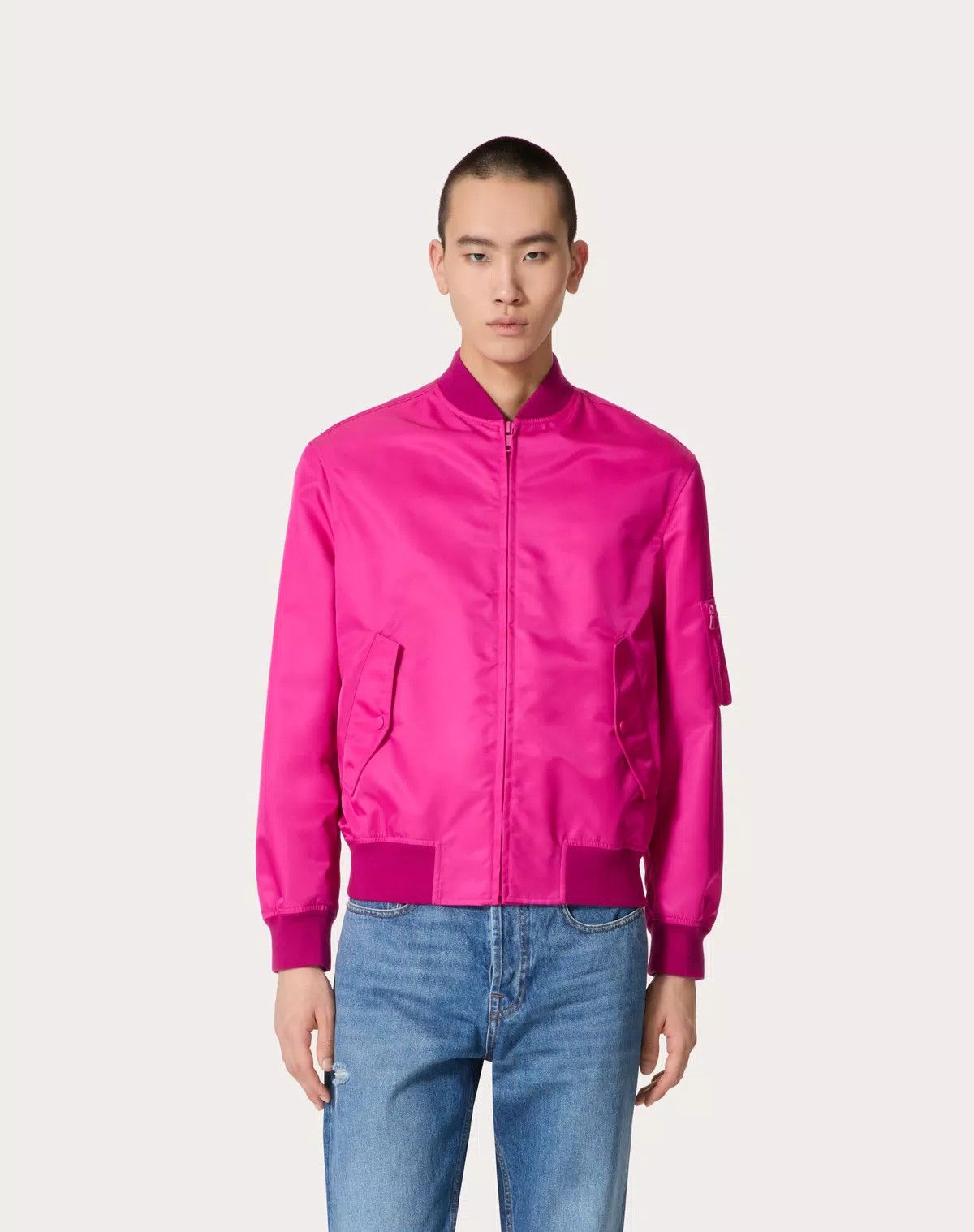 Valentino oc11z0625 Nylon Bomber Jacket in Pink Size US L / EU 52-54 / 3 - 3 Thumbnail