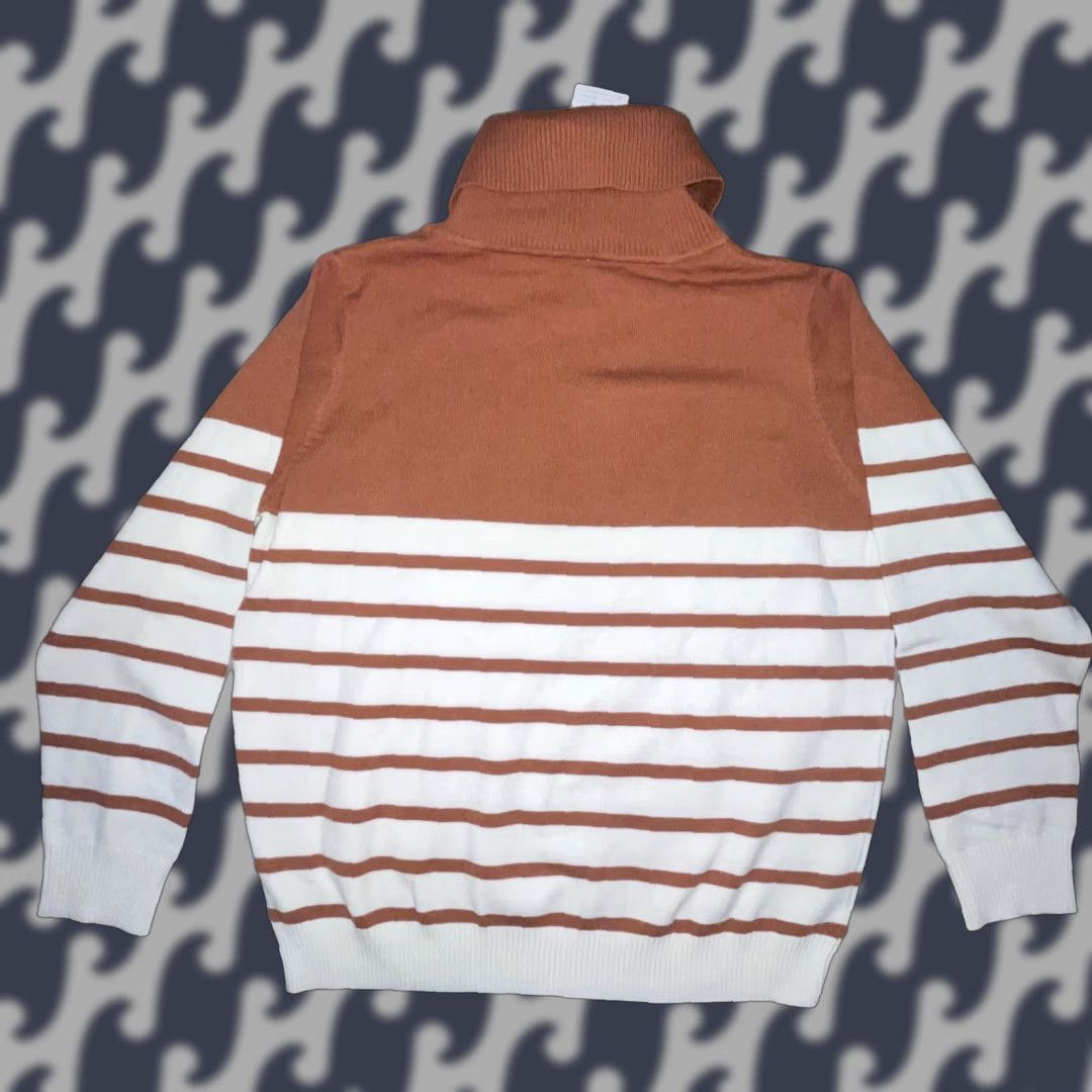 Vintage KIRUNDO Women’s XL Burnt Orange Rust Cream Striped Sweater Long Sleeve Cowl Neck Knit Woolless? (Wait) Size XL / US 12-14 / IT 48-50 - 1 Thumbnail