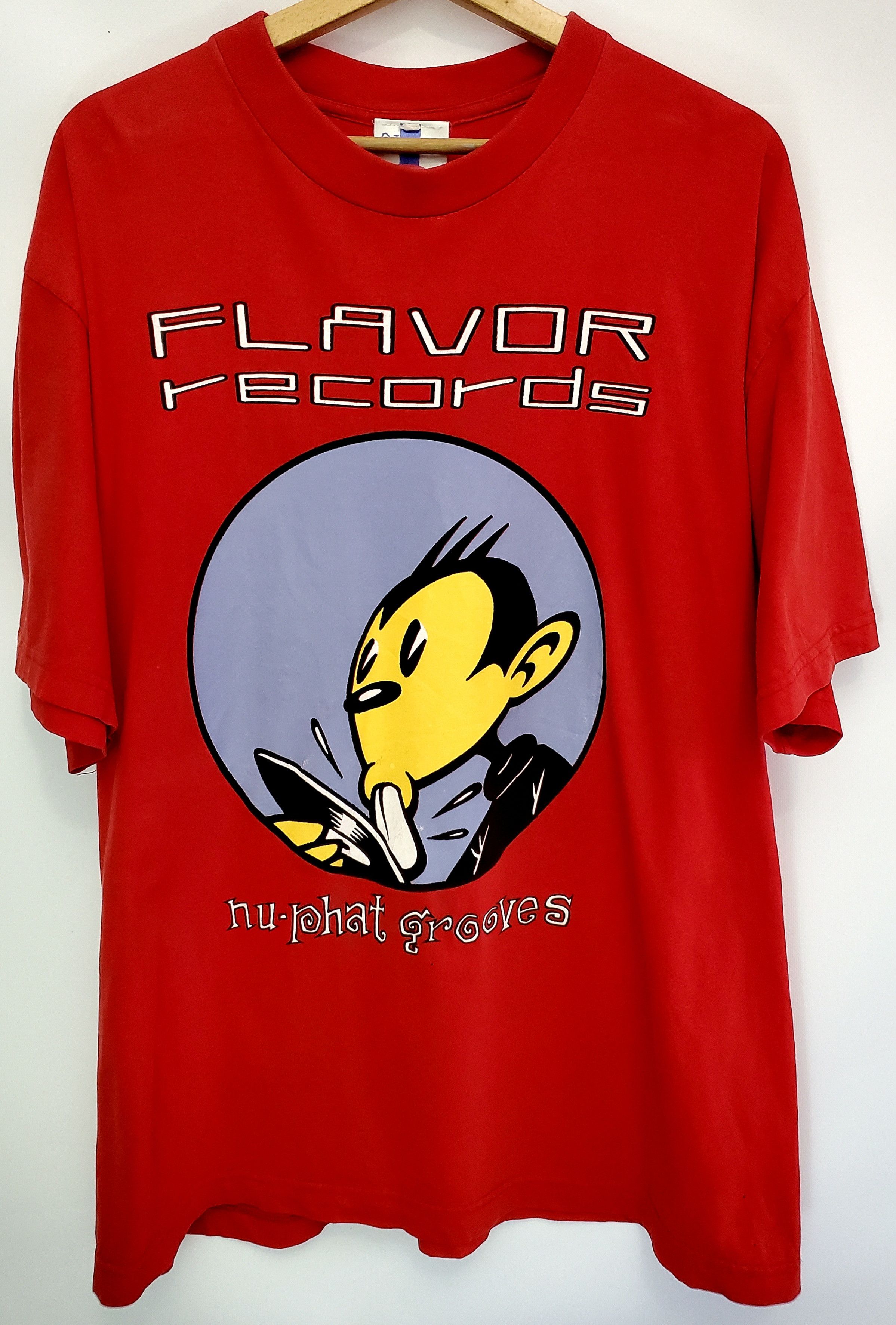 image of Band Tees x Rap Tees Vintage 90's Flavor Records London ‘Nu-Phat Grooves’ XL in Red, Men's