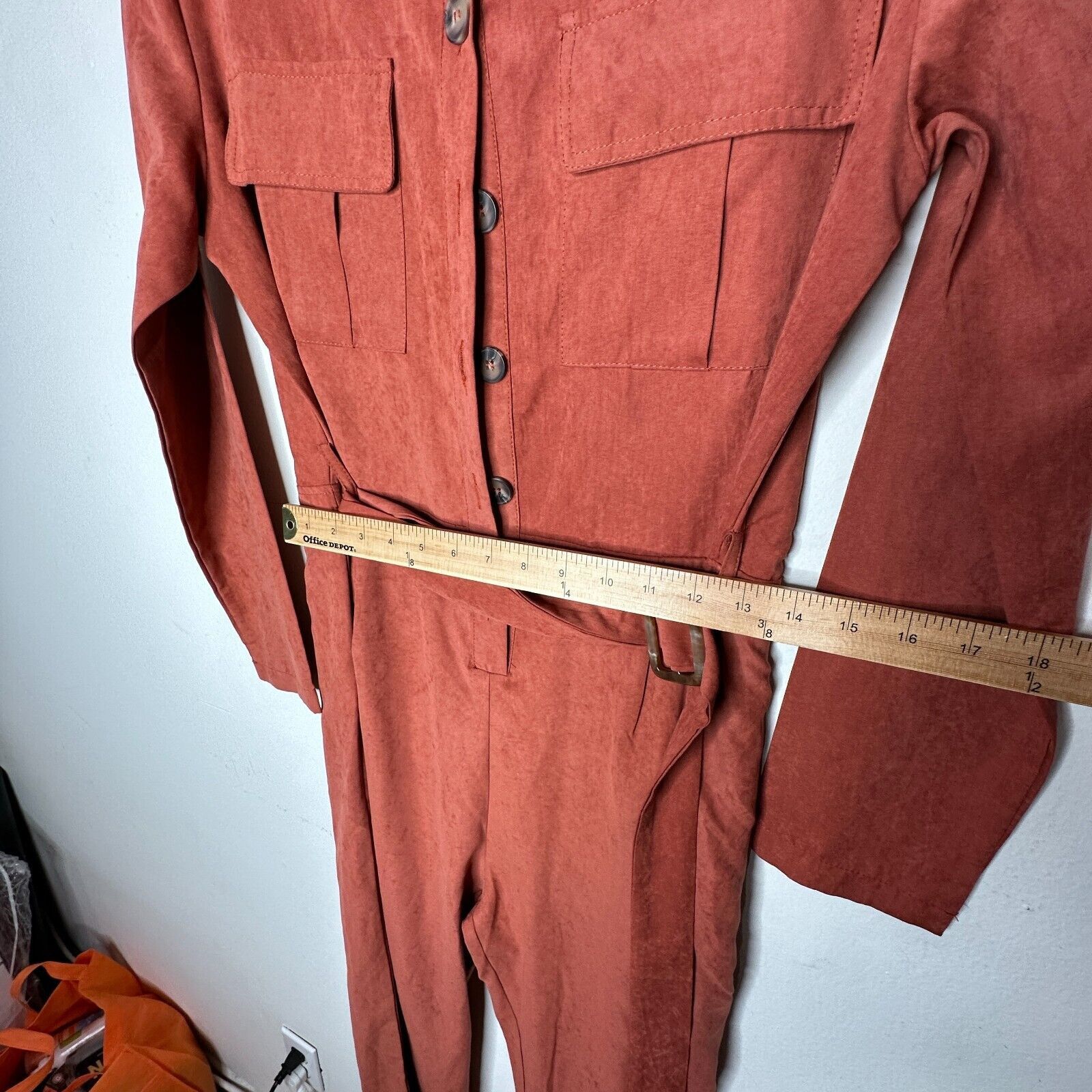 Boohoo NWT Boohoo Rust Utility Cargo Belted Jumpsuit Safari Pocket Size 30" / US 8 / IT 44 - 12 Thumbnail