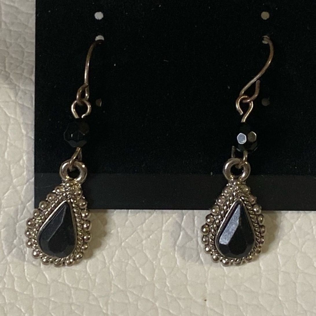 Vintage Silver Tone Black Teardrop Dangle Earrings Gothic Minimal Size ONE SIZE - 2 Thumbnail