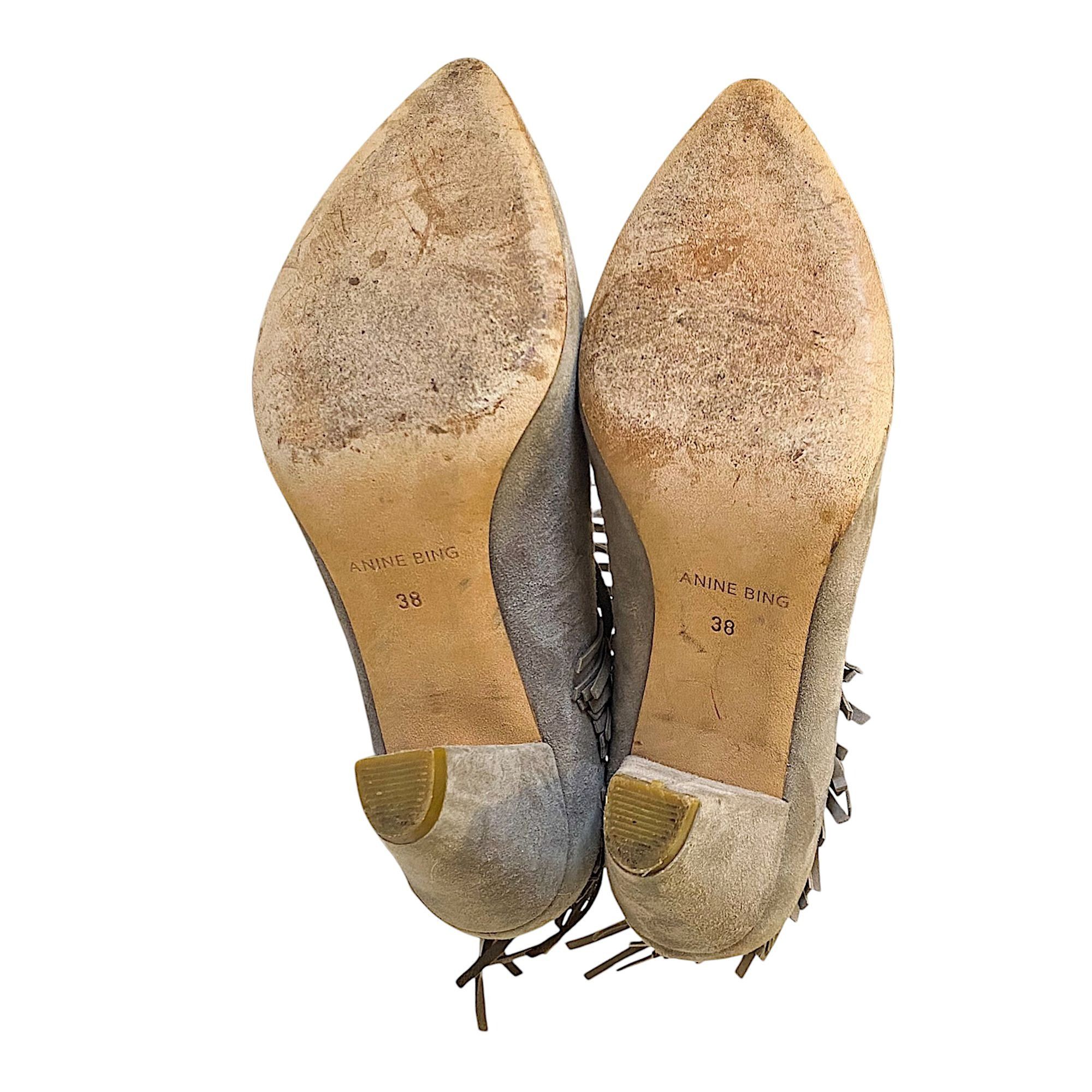 Anine Bing Anine Bing Irmelin Suede Fringe Ankle Boots, Gray/Taupe, S Size US 8 / IT 38 - 6 Thumbnail