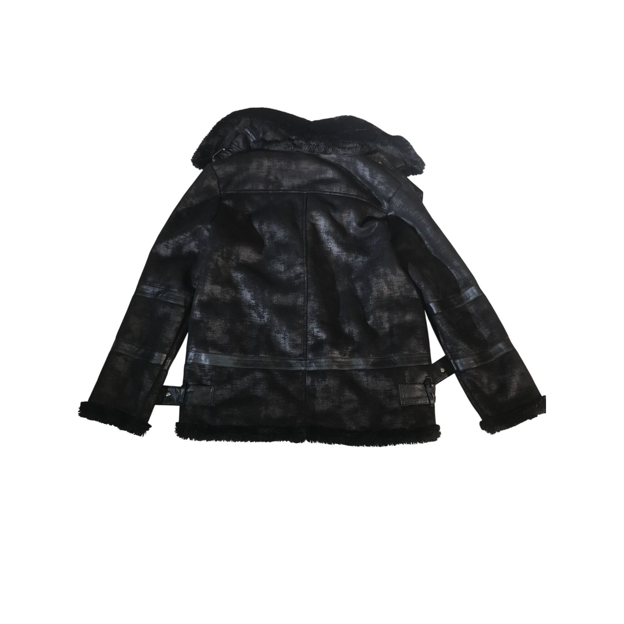 Other Sleek Chic Black Faux Leather & Fur Women's Zip Up Moto Coat Size M / US 6-8 / IT 42-44 - 2 Thumbnail