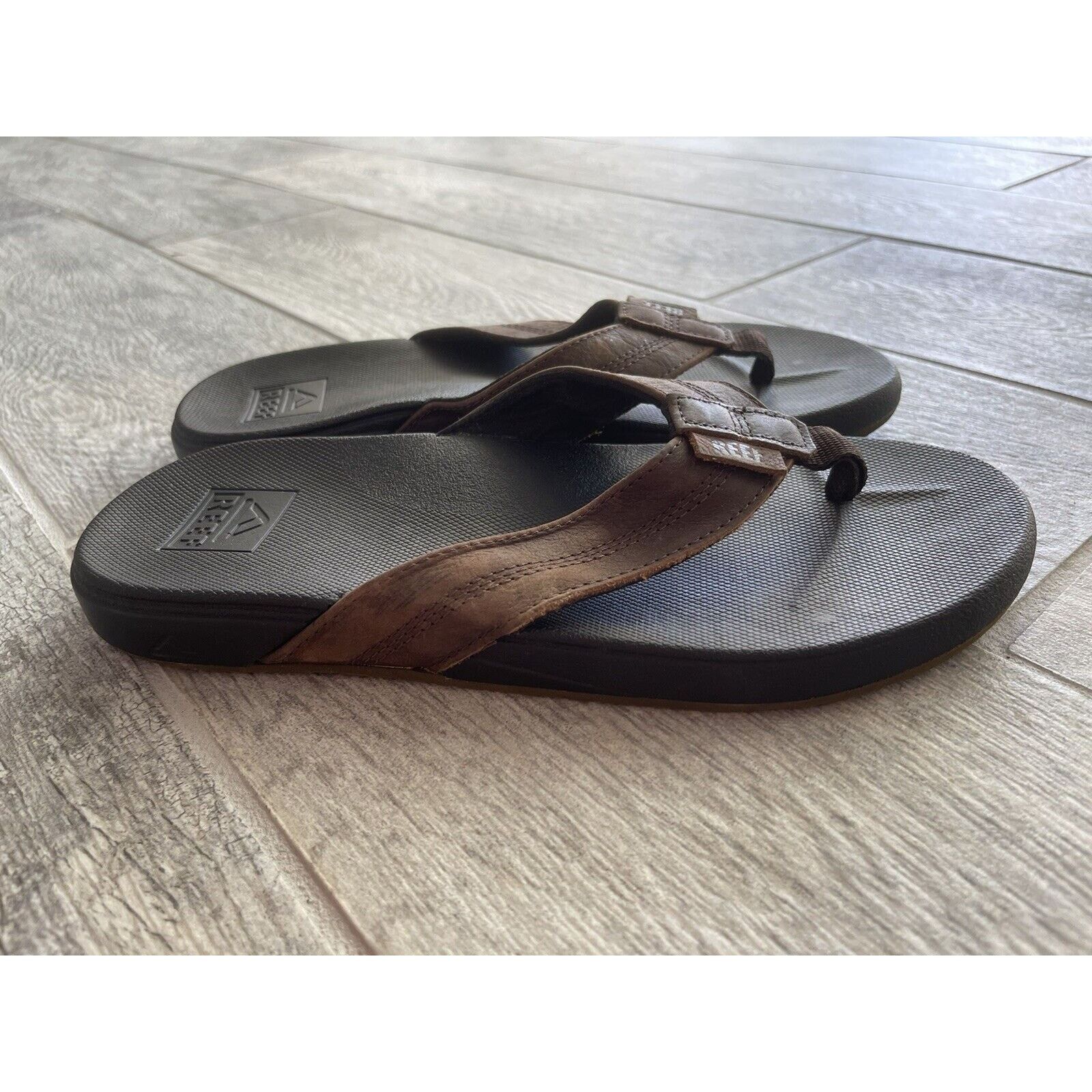 REEF Reef Mens Flip Flops Size 6 Cushion Phantom LE Brown Leather Size US 6 / EU 39 - 2 Thumbnail