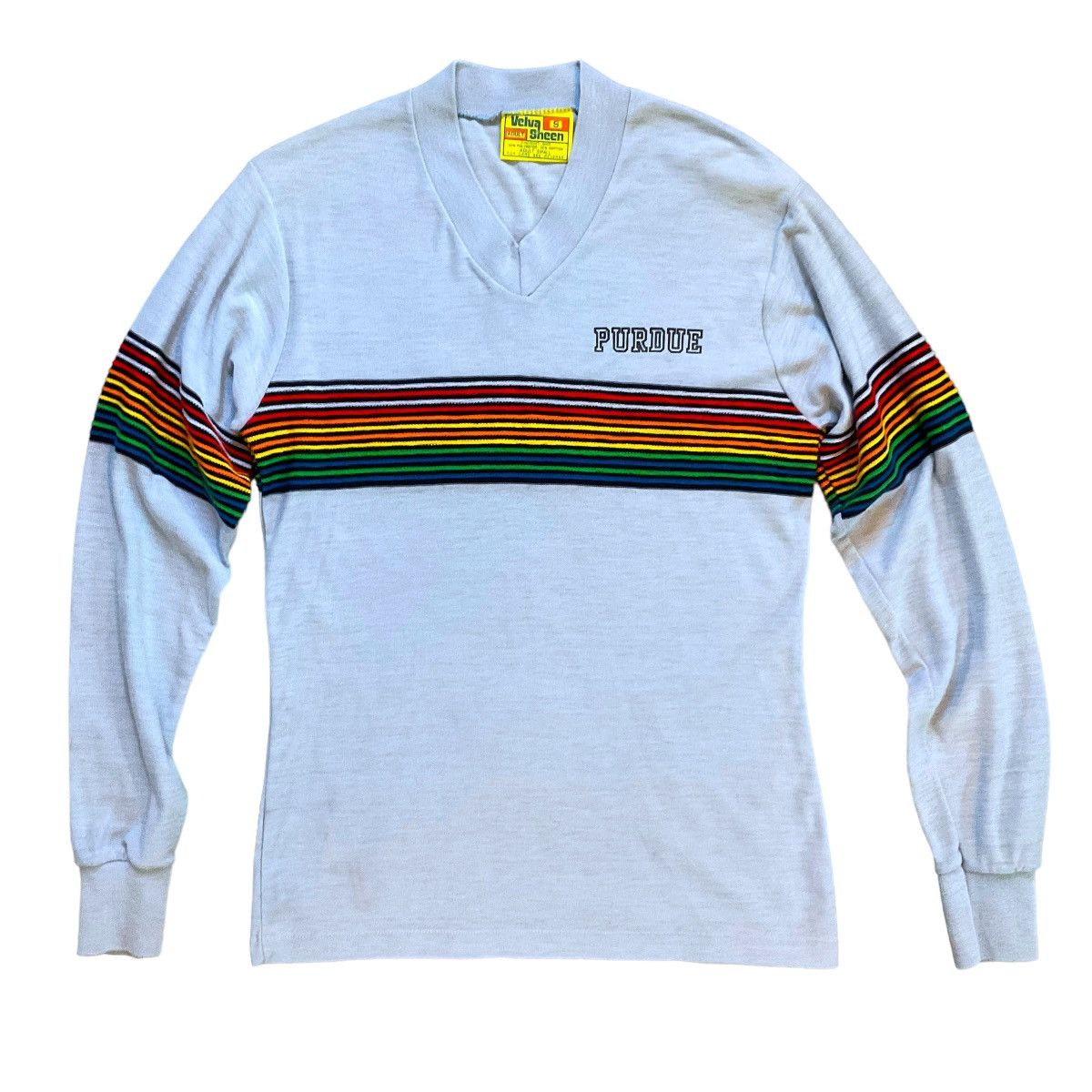 Image of Vintage Velva Sheen Shirt S Purdue Rainbow Single Stitch in Blue, Men's (Size Small)