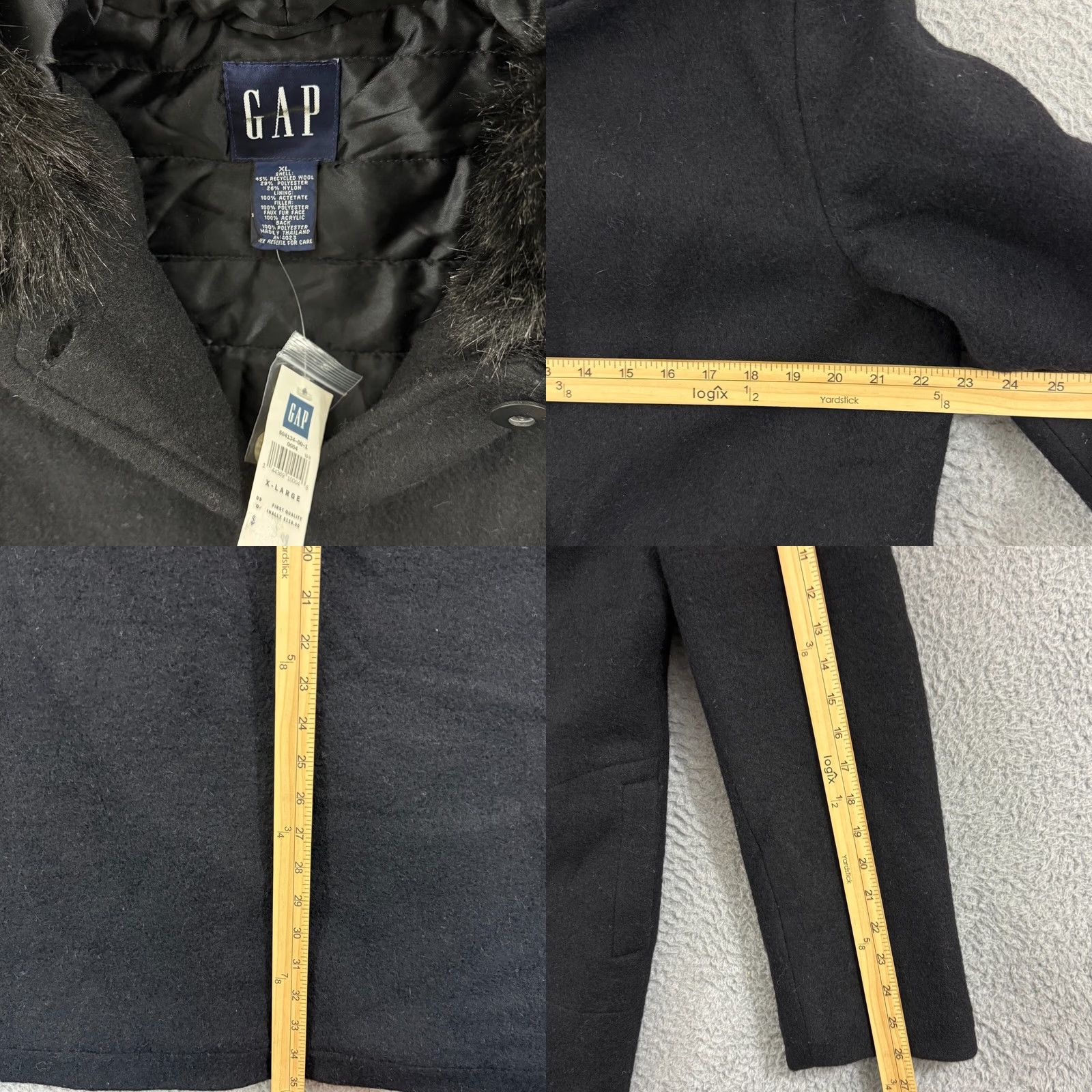 Gap VINTAGE Gap Peacoat Jacket Womens XL Black Button Faux Fur Hood Lined Preppy NWT Size XL / US 12-14 / IT 48-50 - 8 Thumbnail