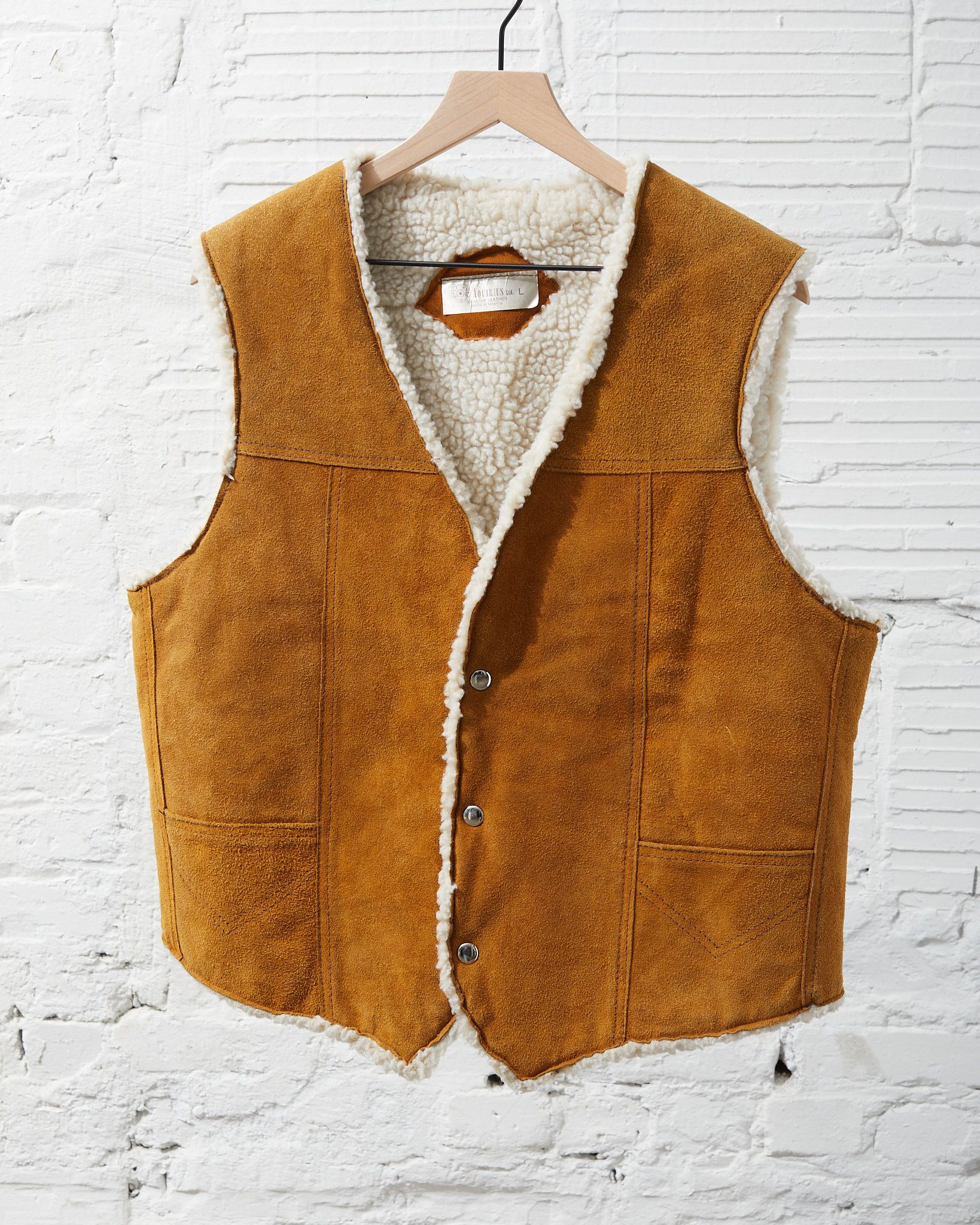 image of Vintage 1970's Leather And Shearling Cruiser Vest in Brown Tan, Men's (Size Large)