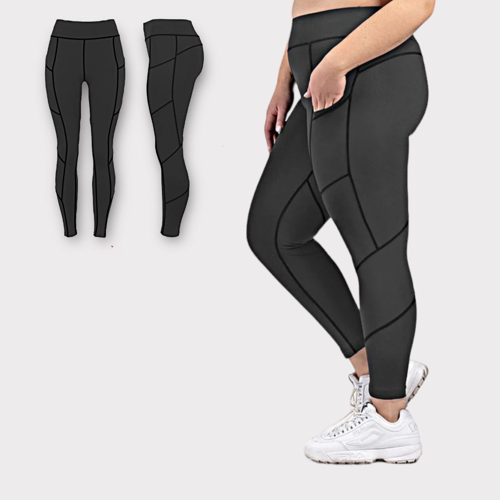 Macys Stylish Black Activewear Leggings with Pockets | Medium Size 30" / US 8 / IT 44 - 1 Thumbnail