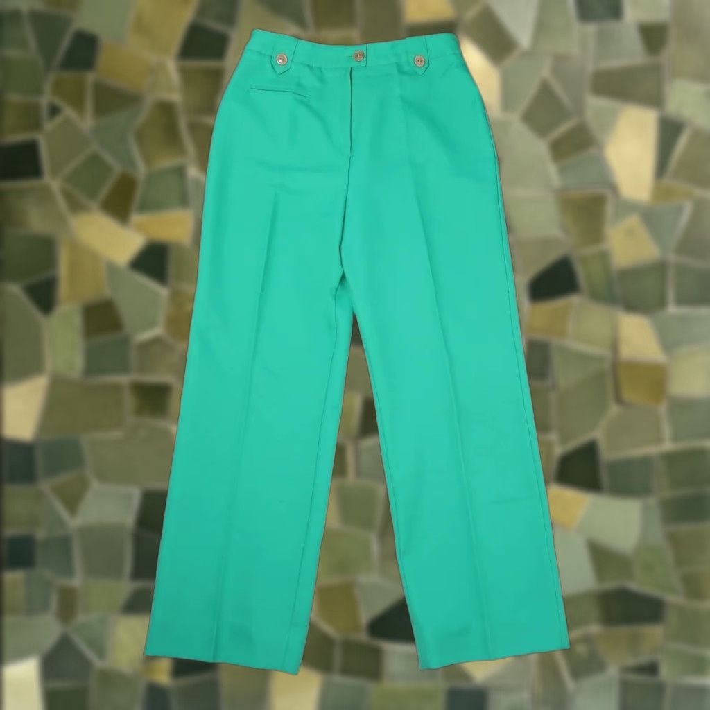 Vintage VINTAGE 70s kelly green straight leg high rise trouser pants 29" Waist 29 Inseam 28 Polyester Men/Women Casual Disco High Rise Trousers Size 29" - 1 Thumbnail