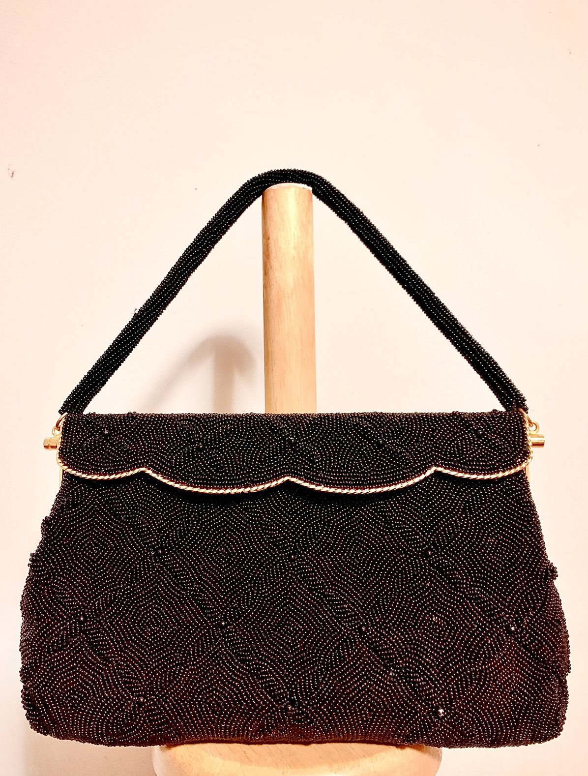 Vintage Vintage Clutch Bag Hand Made Black Beaded Handbag Size ONE SIZE - 1 Thumbnail