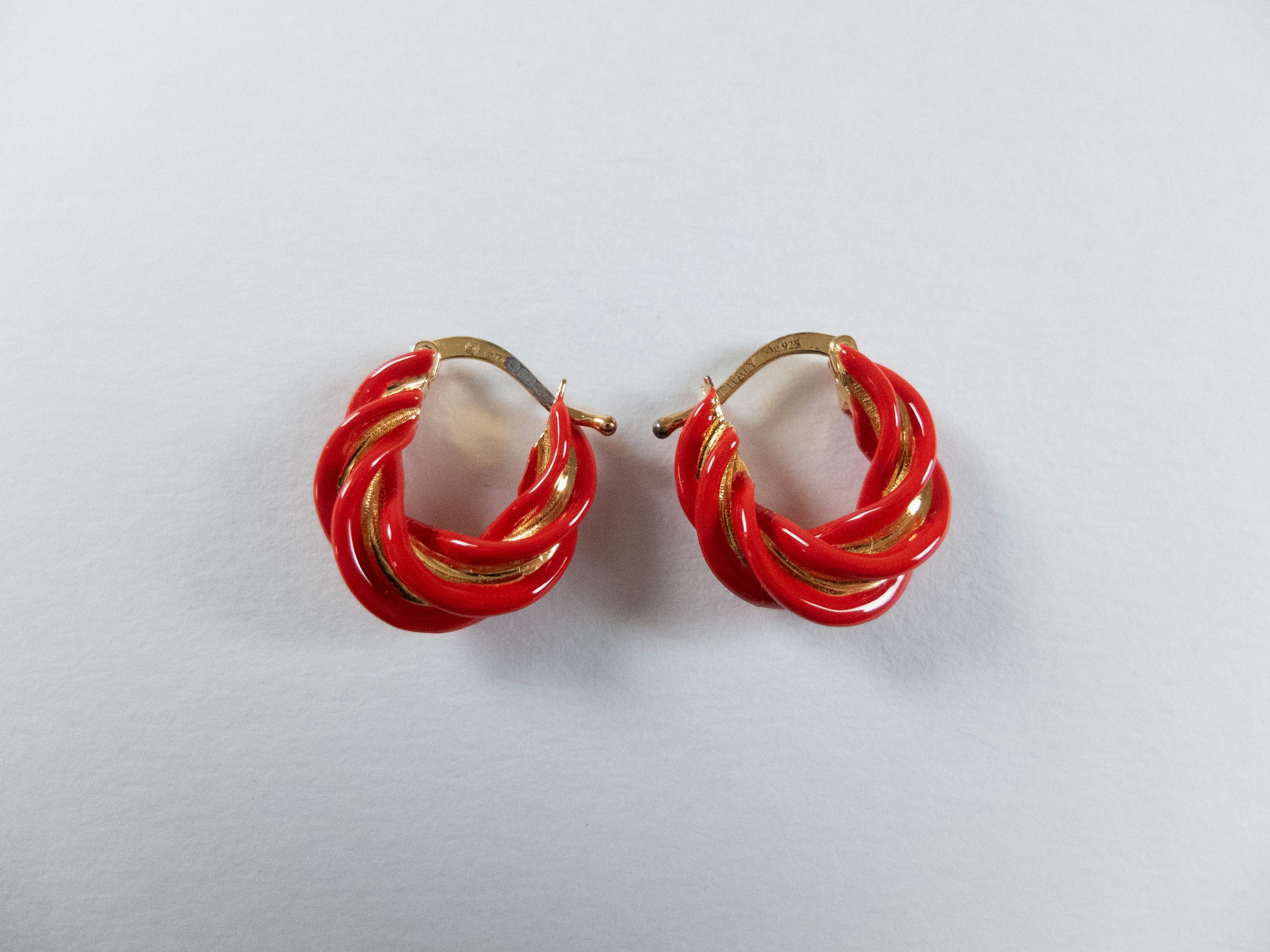 Bottega Veneta BOTTEGA VENETA Pillar twisted red silver hoop earrings q Size ONE SIZE - 6 Thumbnail