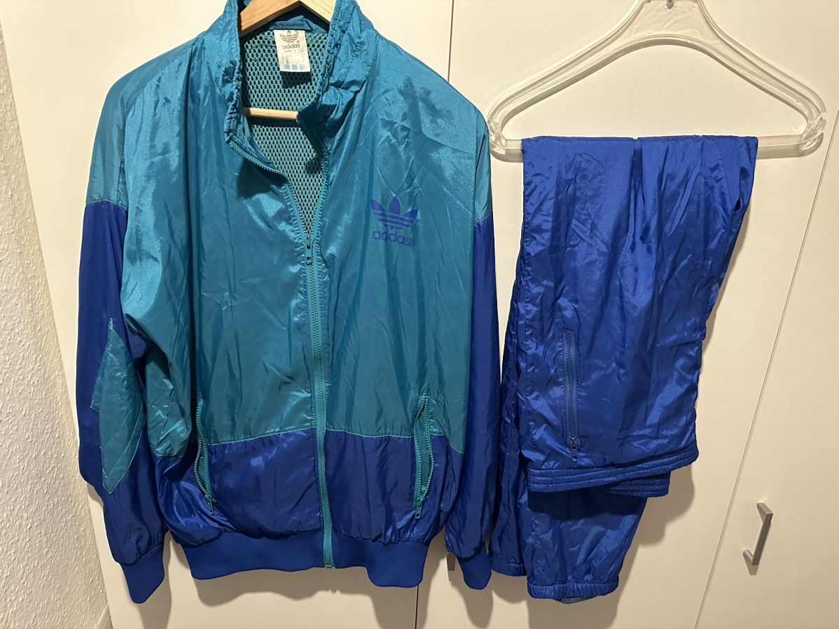 image of Adidas Tracksuit Size L Vintage Retro Adidas Suit in Blue, Men's