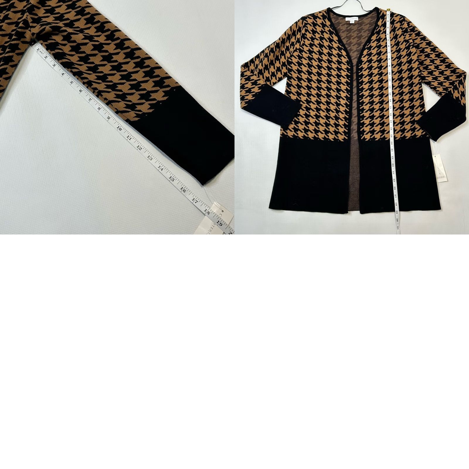 Charter Club VINTAGE Charter Club Cardigan Women’s Small Houndstooth Open Duster Knit Black Brown 90s Retro Preppy Womens Size S / US 4 / IT 40 - 8 Thumbnail