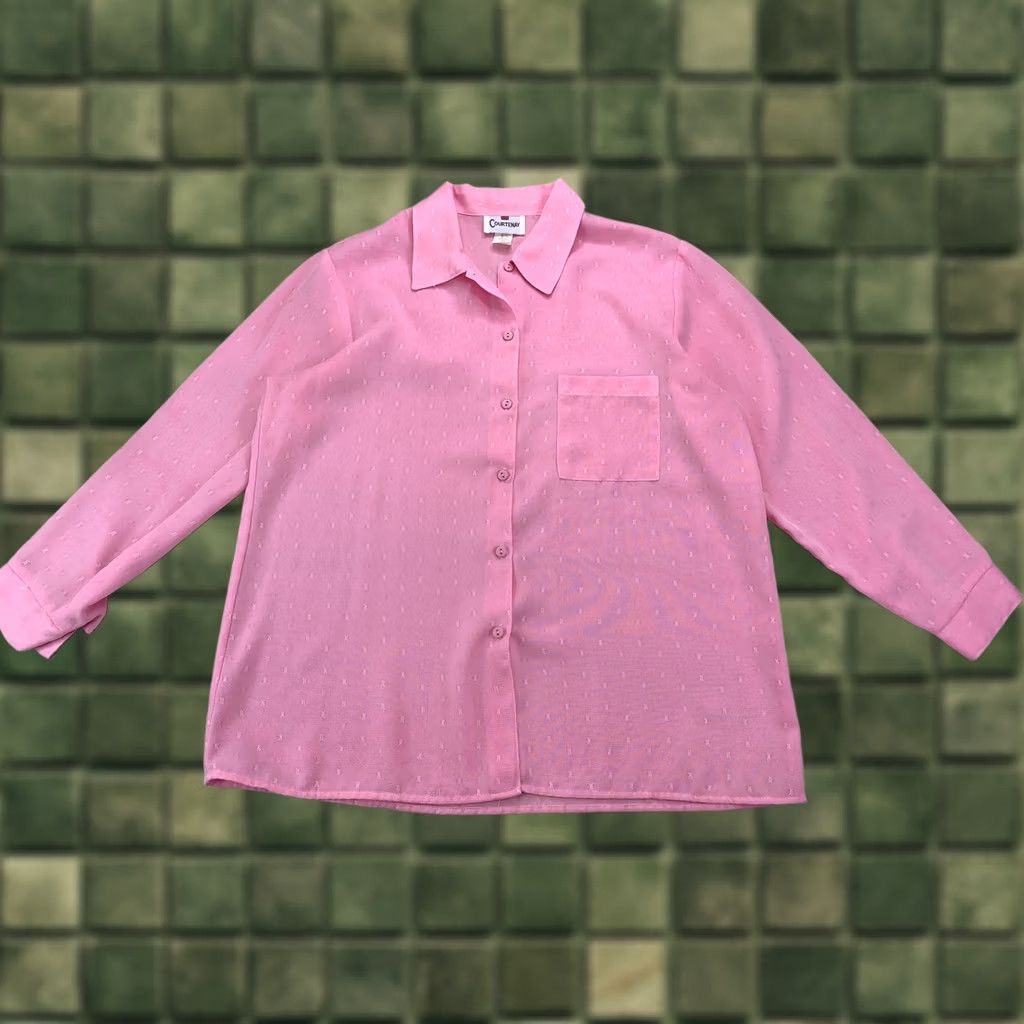 Pinko VINTAGE Courtenay Blouse Shirt Womens 1X Pink Sheer Button Front Collared Long Sleeve Plus Size Modern Casual Fashion Size XL / US 12-14 / IT 48-50 - 1 Thumbnail