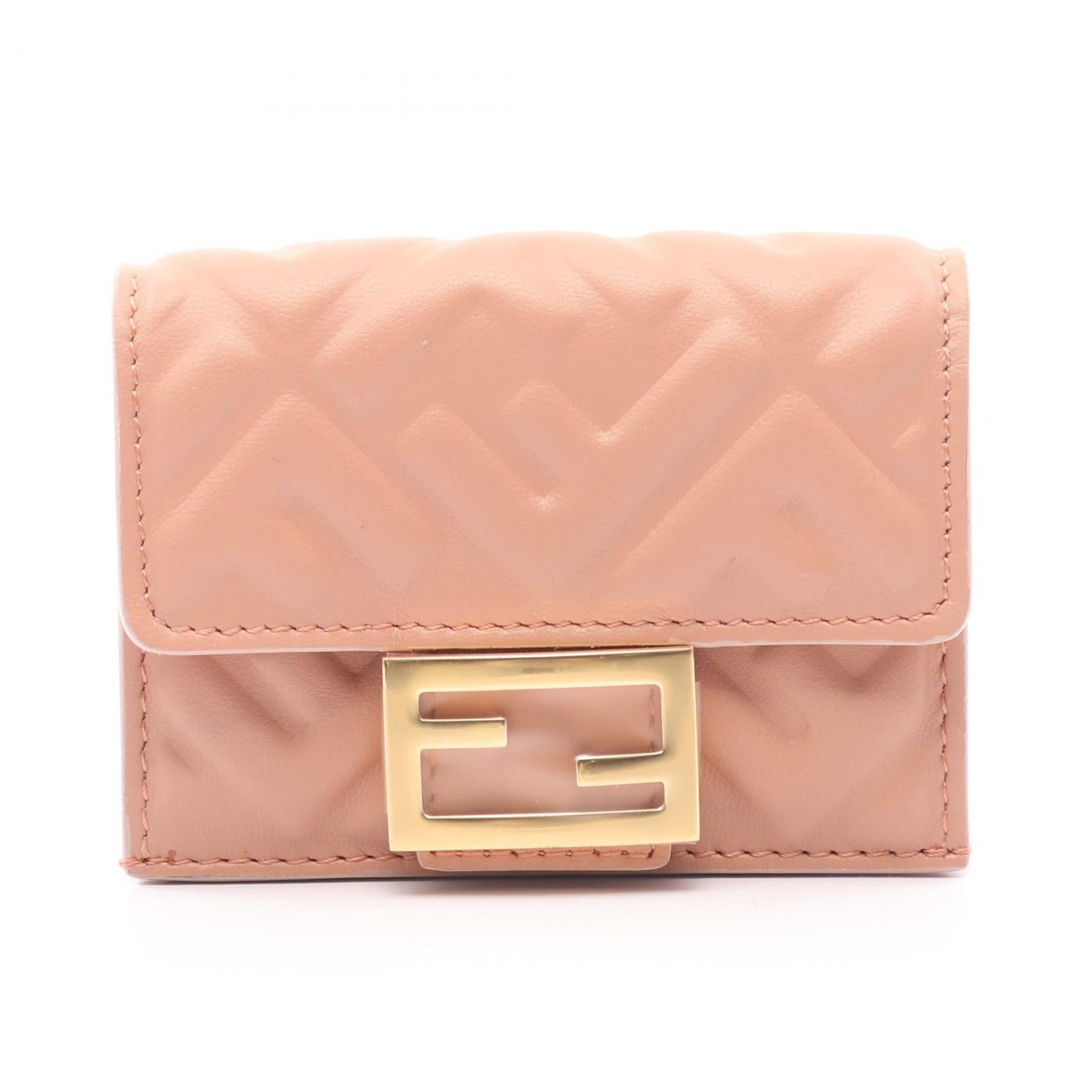 Fendi Fendi Bucket Ff Logo Trifold Wallet Leather Pink Size ONE SIZE - 1 Thumbnail