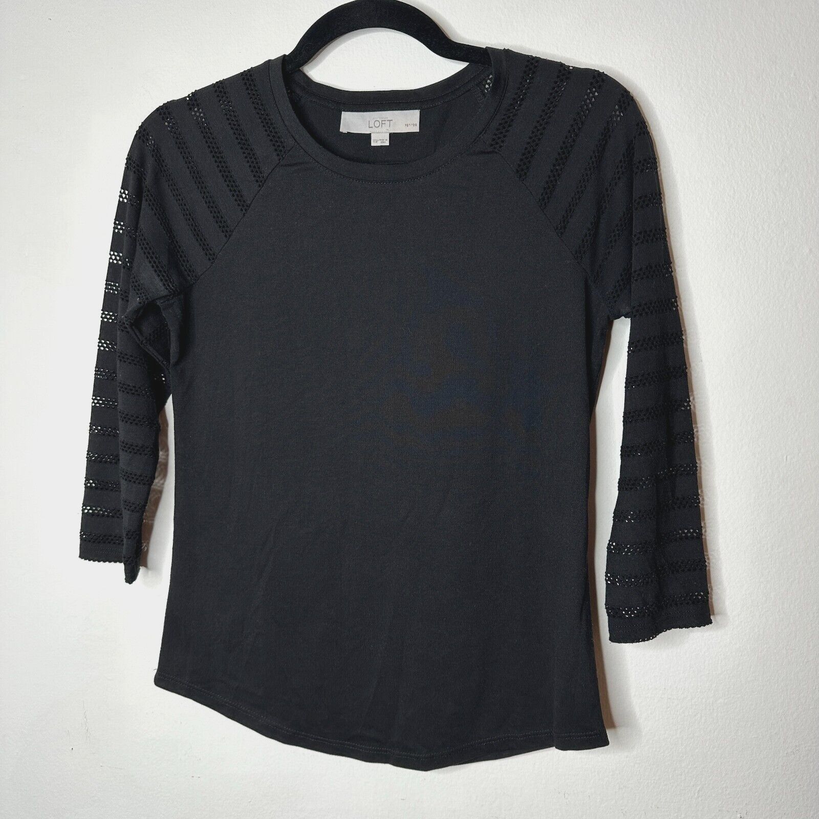 Other Ann Taylor Loft Black 3/4 Sleeve Cut-Out Stripe Shirt XXP Size XS / US 0-2 / IT 36-38 - 1 Thumbnail