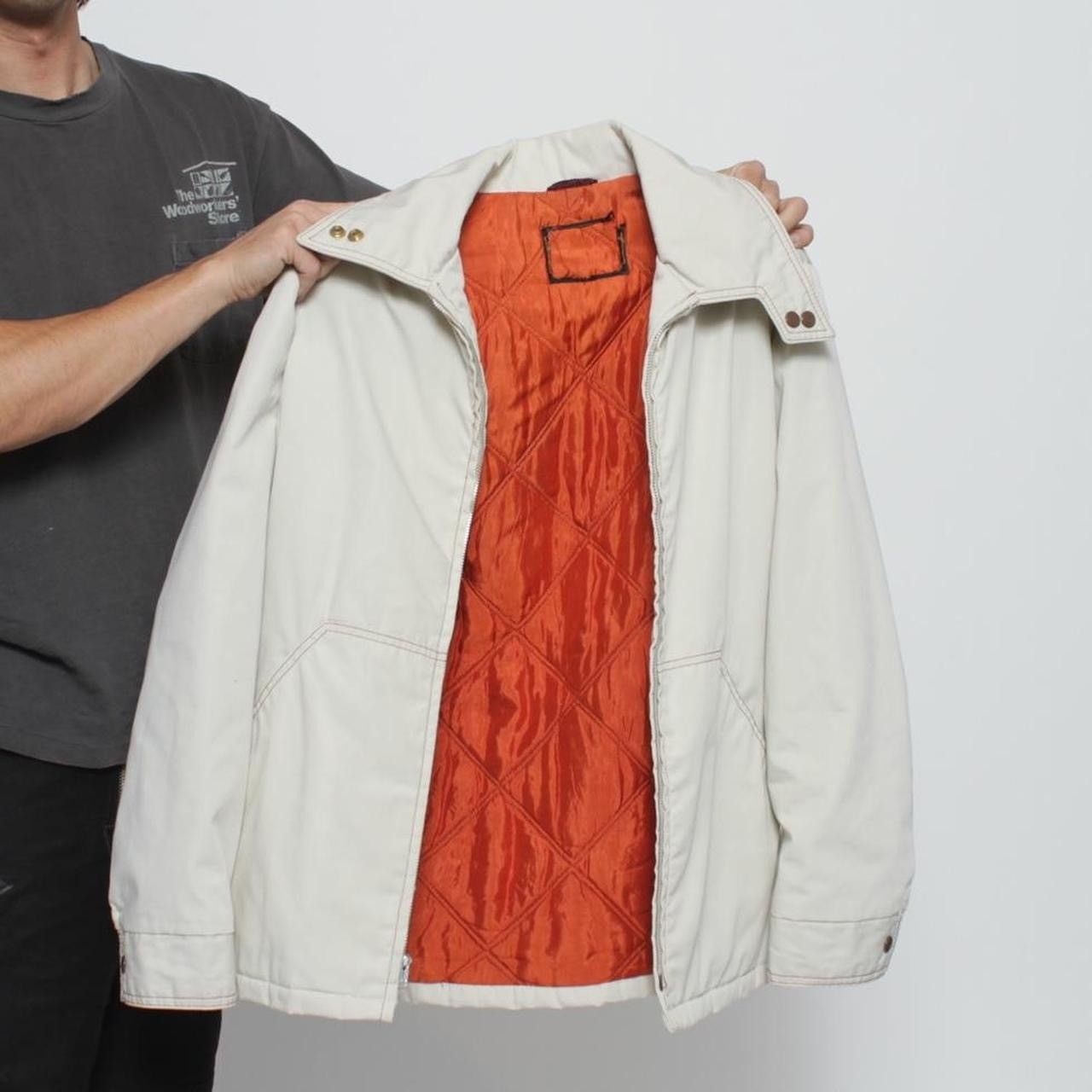 Vintage 70’S WHITE ZIP UP JACKET WITH BROWN CONTRAST STITCHING Size US L / EU 52-54 / 3 - 6 Thumbnail