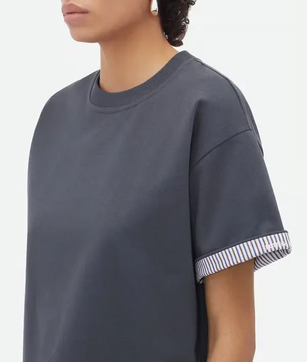 Bottega Veneta o1n1vont1225 Double Layer Striped Cotton T-Shirt in Gray Size M / US 6-8 / IT 42-44 - 4 Thumbnail