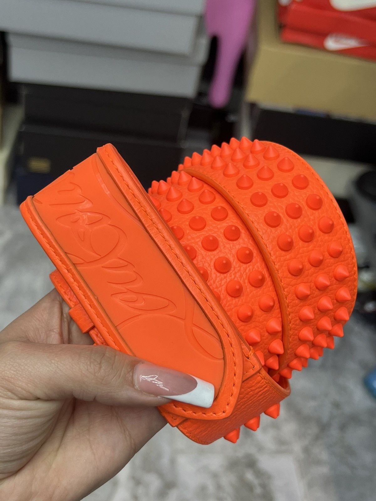 Christian Louboutin Christian Louboutin Orange Spike Belt Size 32 - 1 Thumbnail