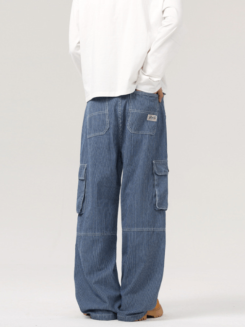Japanese Brand × Jean American retro striped distressed cargo jeans Size US 32 / EU 48 - 4 Thumbnail