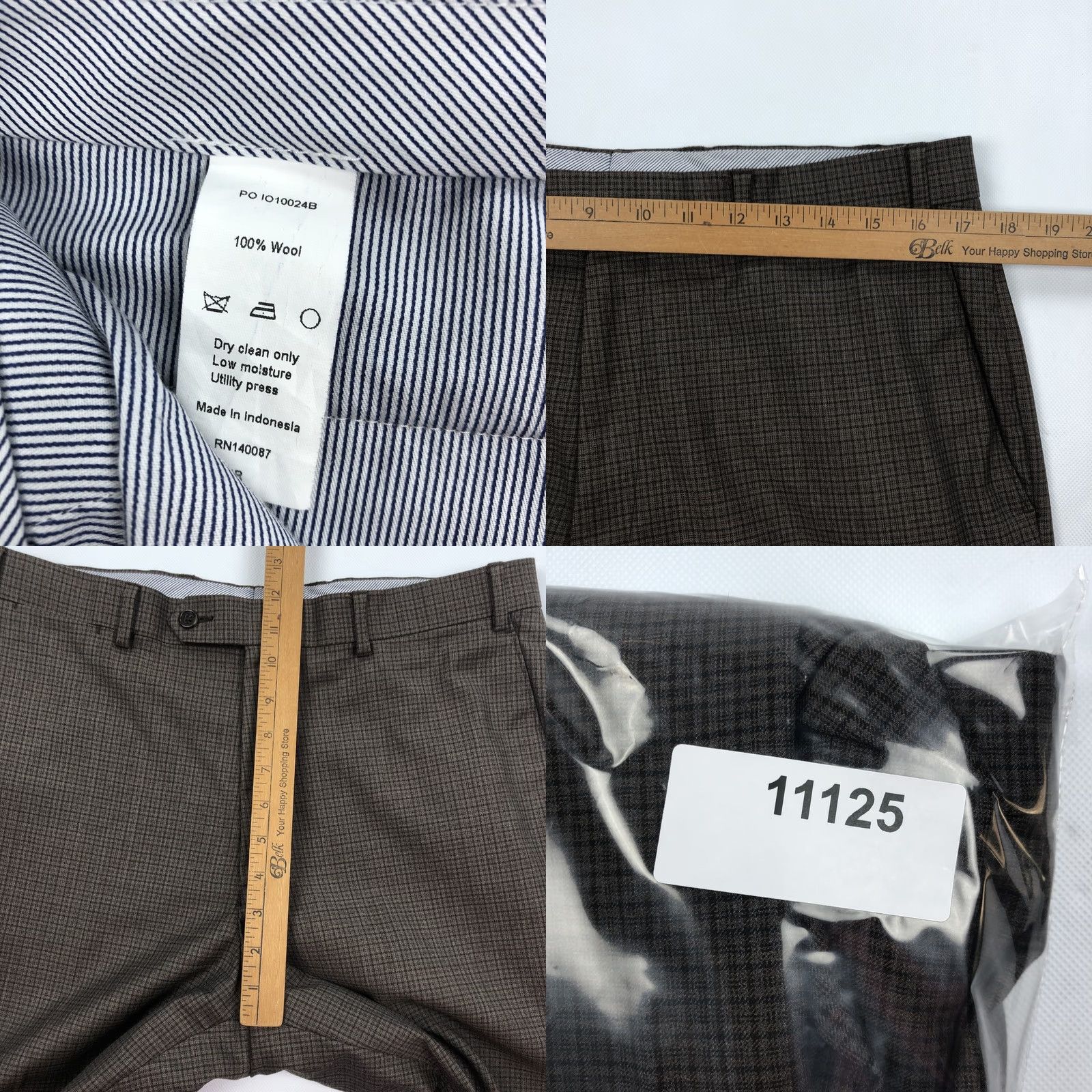 Hart Schaffner Marx Hart Schaffner Marx Men's Brown Plaid 100% Wool Dress Pants Flat Front 35x33 Regular Size US 35 - 8 Thumbnail