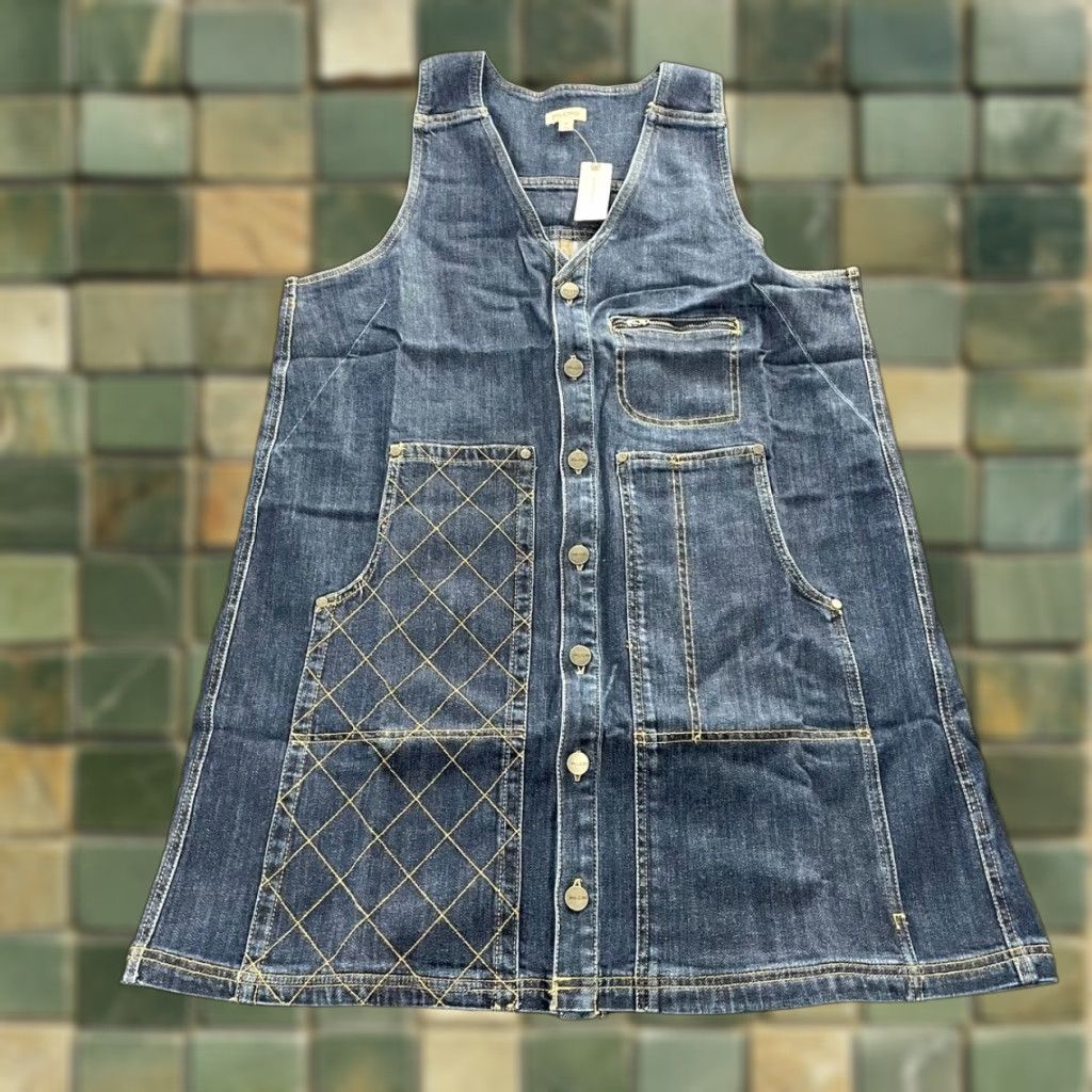 PILCRO By Anthropologie Denim Pinafore Mini Dress Women's XL Sleeveless  V-Neck Denim Pockets Casual Short