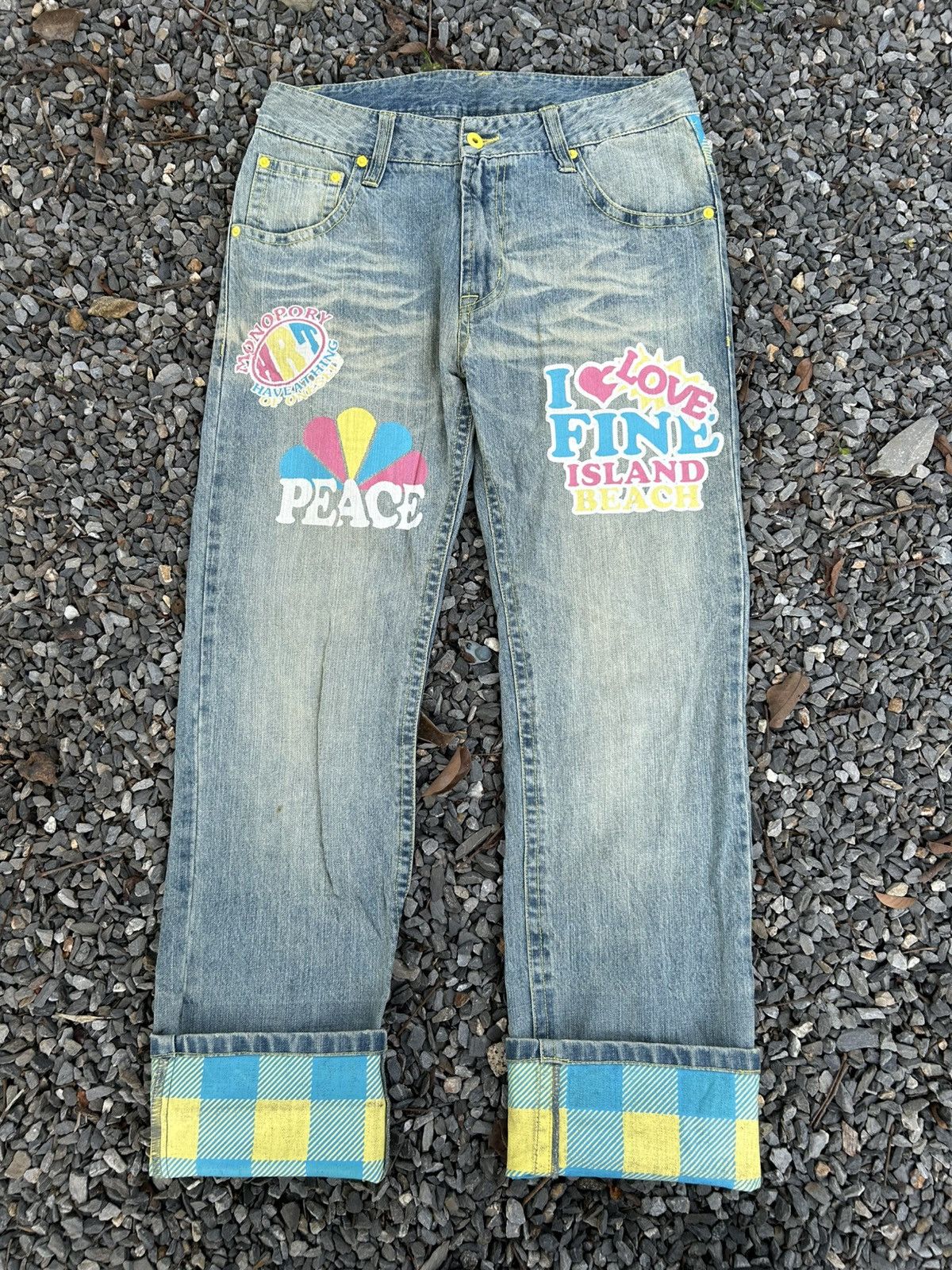 Kapital CLONE DEVGRU DAICOCK LOVE PEACE SURF BEACH DENIM JEANS RARE🎌 Size US 32 / EU 48 - 4 Thumbnail