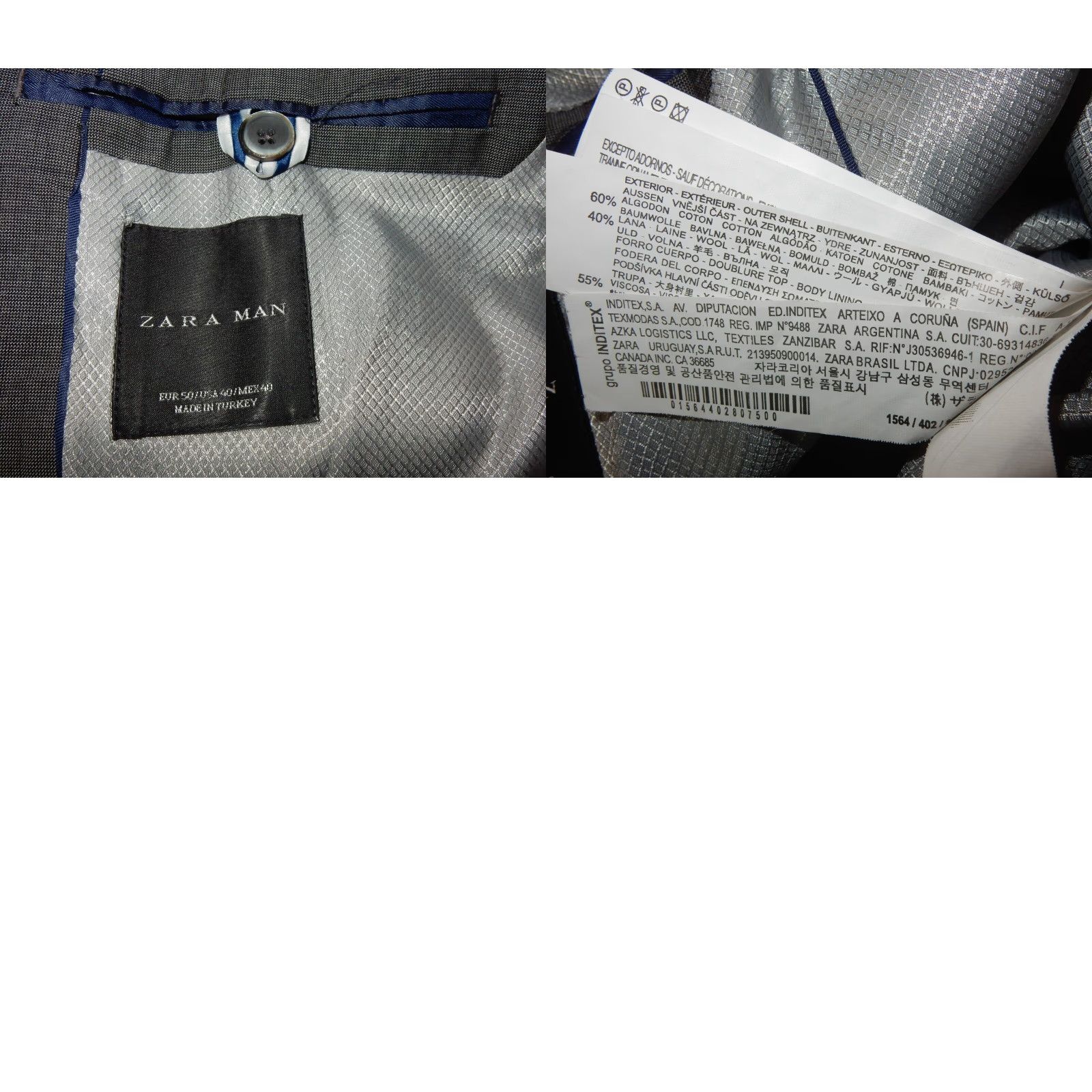 Zara VINTAGE Zara Men's Blazer Jacket Size 50 EUR Gray 20in Chest 90s Mens Size 42R - 8 Thumbnail