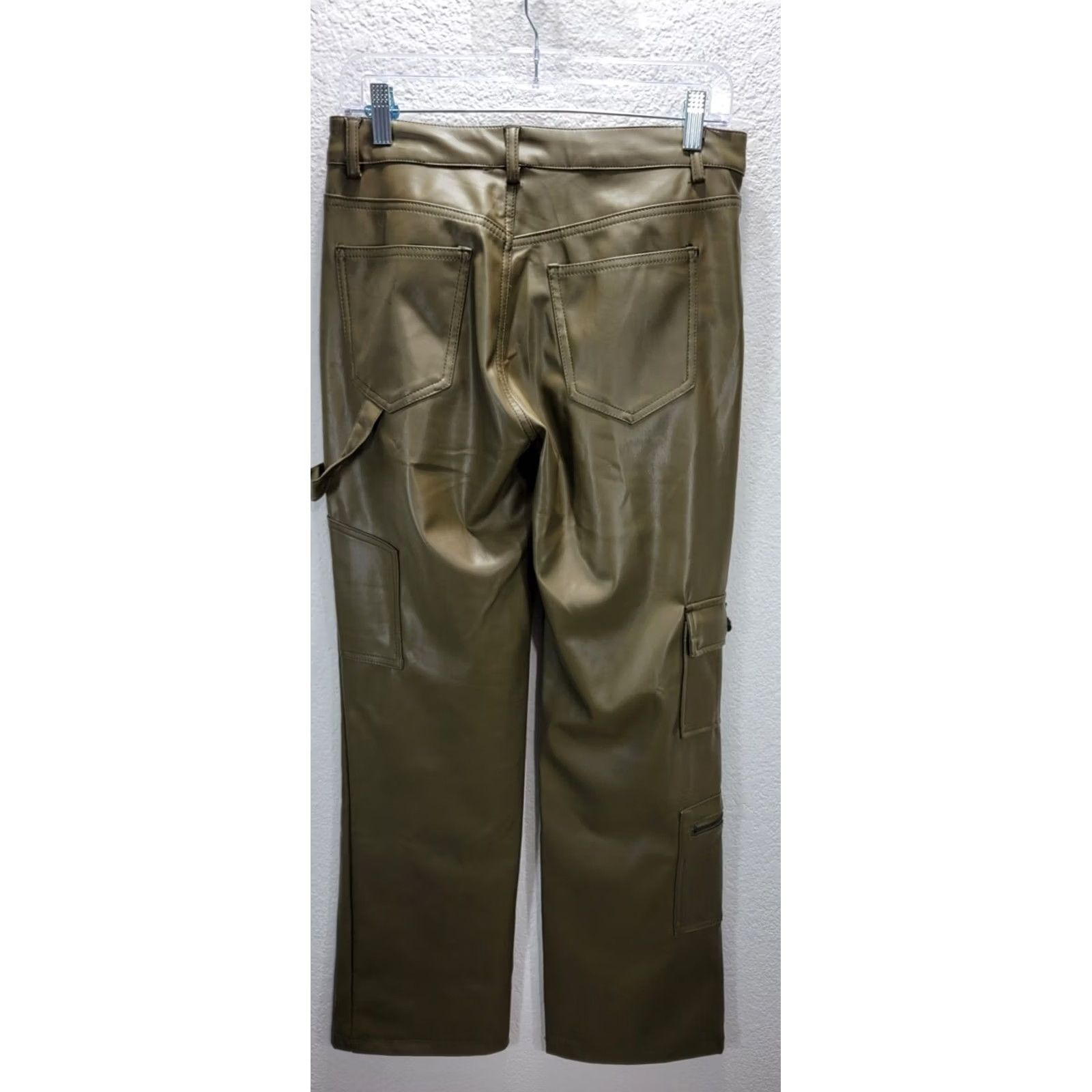 Olive Ci Sono Womens Faux Leather Carpenter Pants XL Olive Green Pockets Straight Leg Carpenter Womens XL Olive Green CI SONO Size 40" / US 18 - 3 Thumbnail